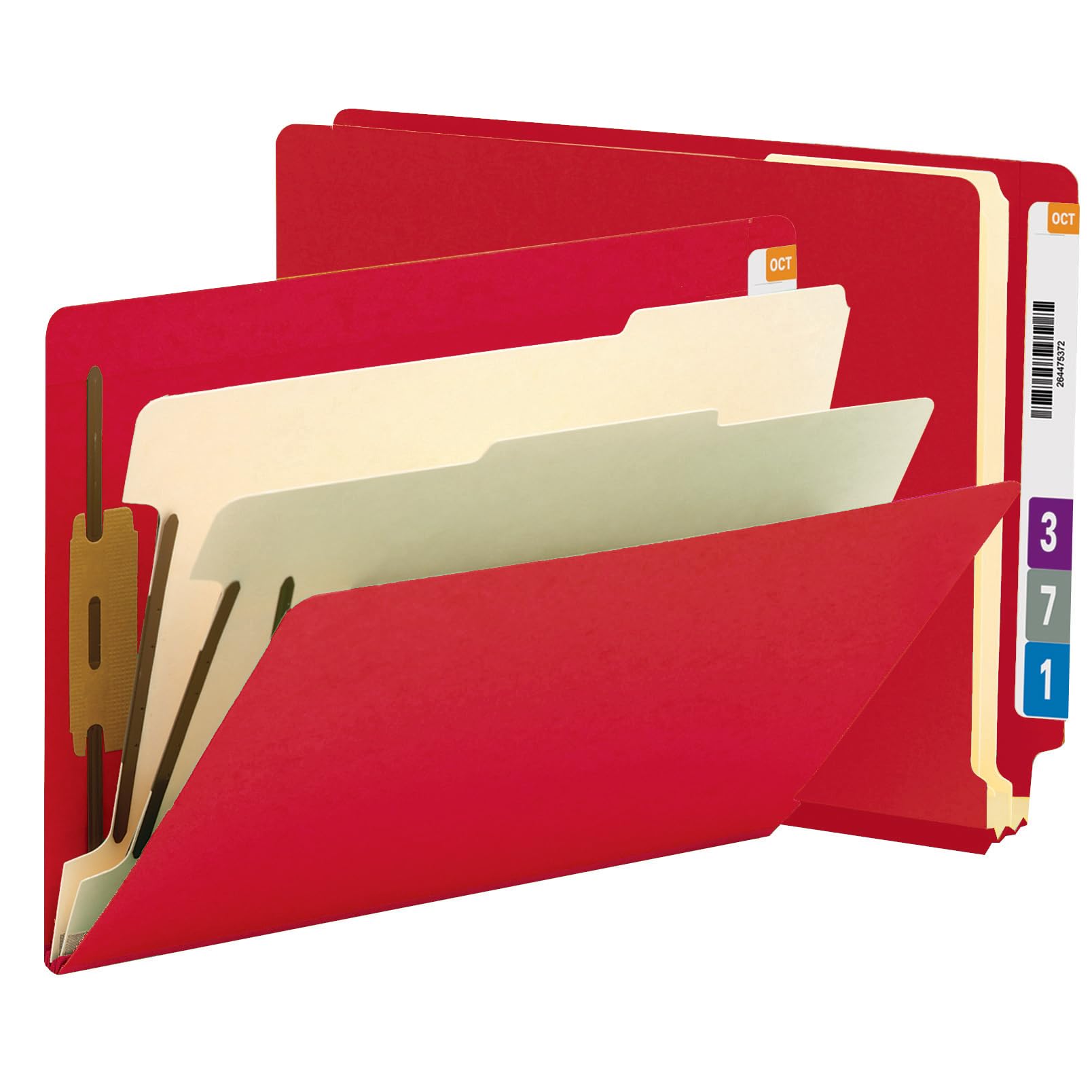 Smead End Tab Classification File Folder, 2 Dividers, 2" Expansion, Letter Size, Red, 10 per Box (26838)