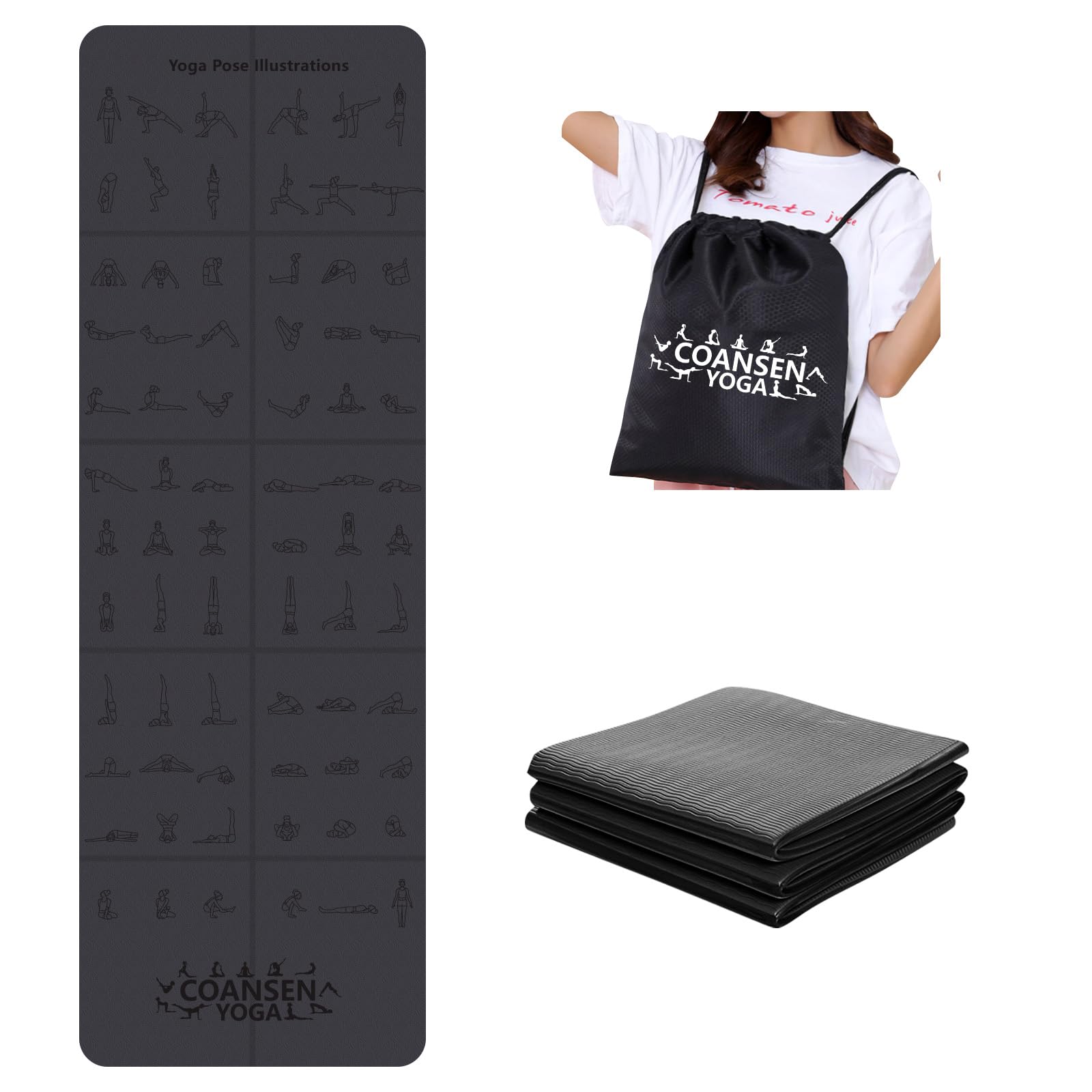 Folding Yoga Mat 72"L x 31.5"W x 6mm Workout Mat for Women Men,TPE Yoga Mat Non Slip Textured Surfaces with Storage Bag Easy to Carry for All Types of Yoga,Pilates & Floor Workouts