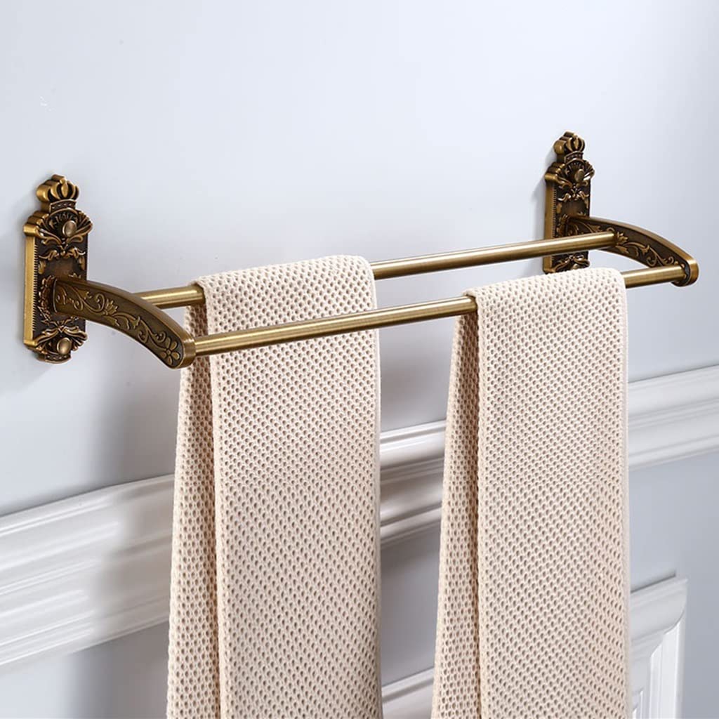 GLETSF Towel Racks, Towel Rail For Bathroom,Punch-Free Bath Hand Towel Holder,Bathroom Towel Rail,European Antique Bathroom Rack Space Aluminum Towel Bar/Towel Rack/A-Double Rod-a