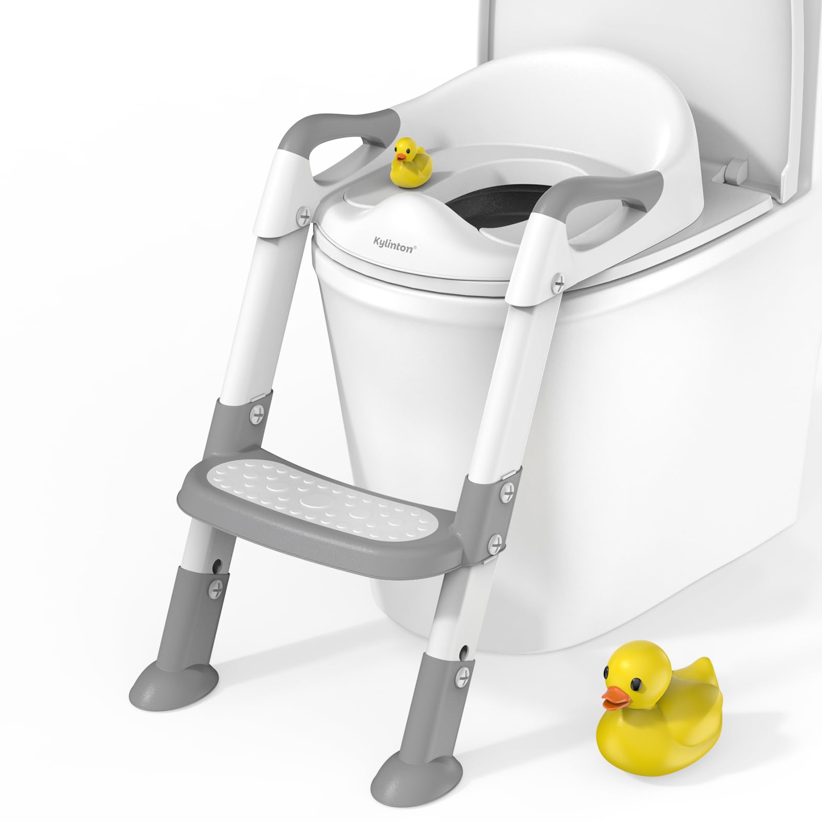 Kylinton® Potty Training Seat with Step Stool Ladder, Foldable Toddler Potty Seat, Training Toilet for Kids, Splash Guard Comfotable and Anti-Slip Pad for Boys Girls - Grey