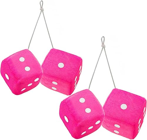 ZONETECH Par de dados difusos de espejo rosa y blanco, 2 unidades, 3 pulgadas, para colgar en el auto