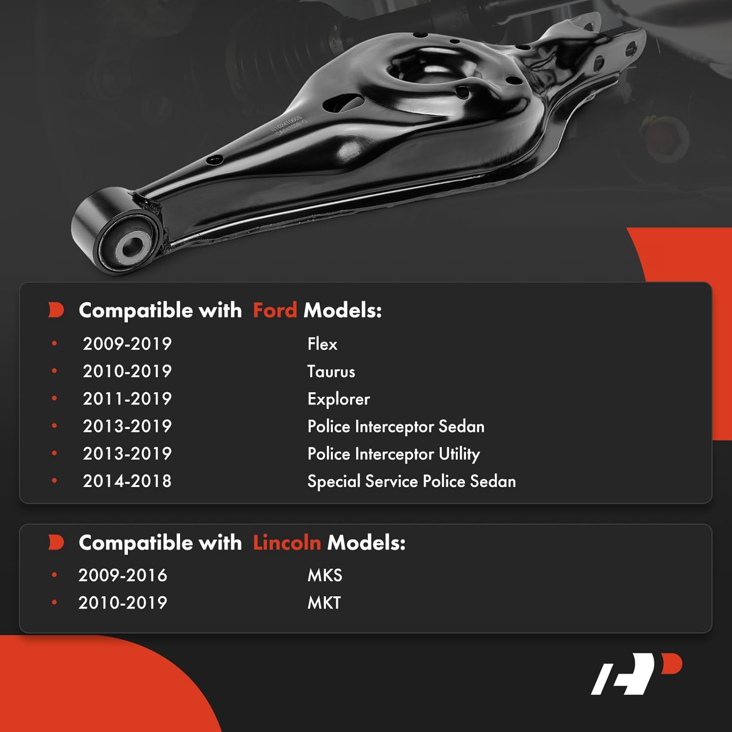 A-Premium Rear Lower Control Arm, with Bushing, Compatible with Ford Explorer 2011-2019, Taurus 2010-2019, Flex, Police Interceptor Sedan Utility, Special Service Police Sedan & Lincoln MKS, MKT