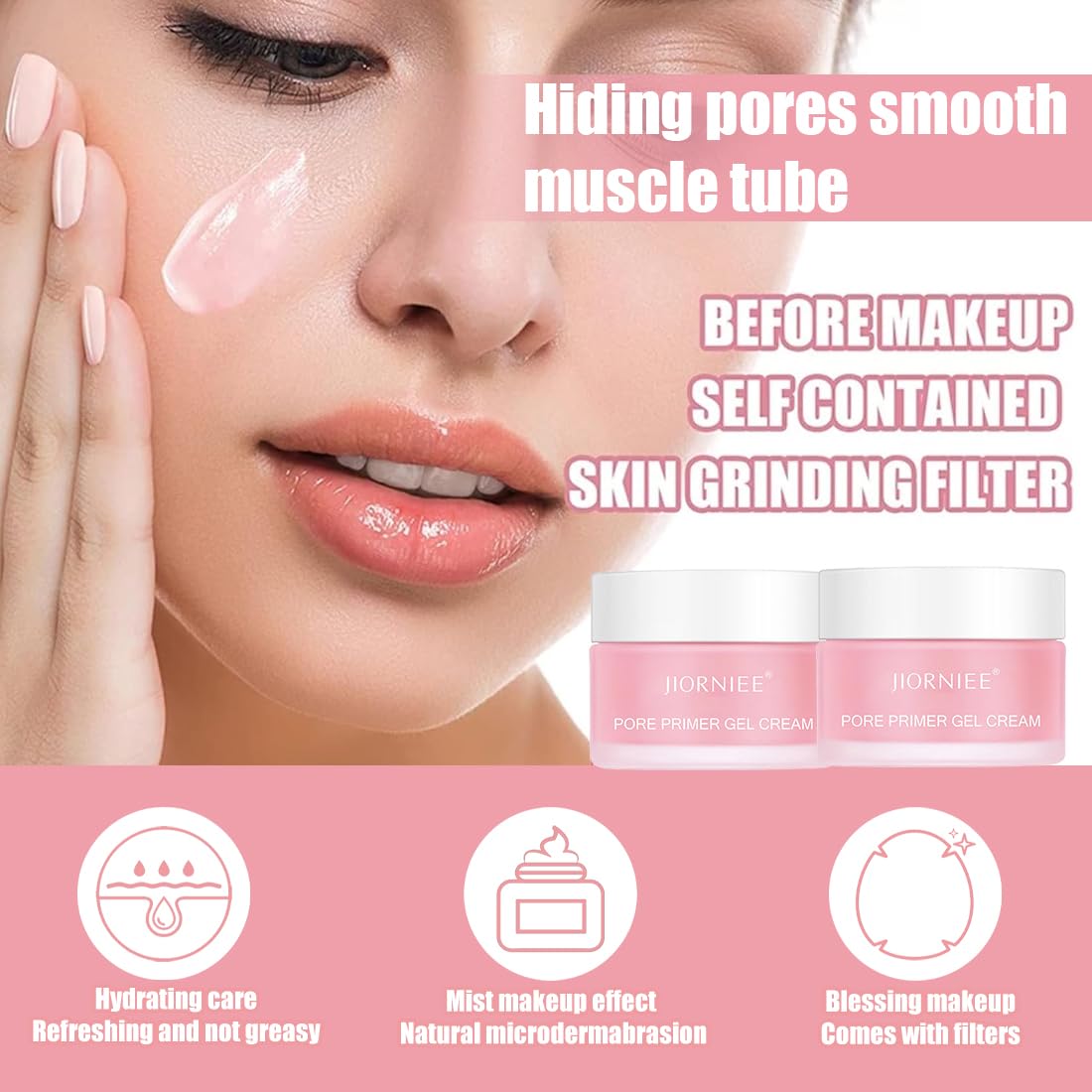 Pore Primer Gel Cream - Crema base de maquillaje nutritiva | Crema de gel para rellenar los poros para una piel suave | Crema base de maquillaje con niacinamida | 2 x 30 ml