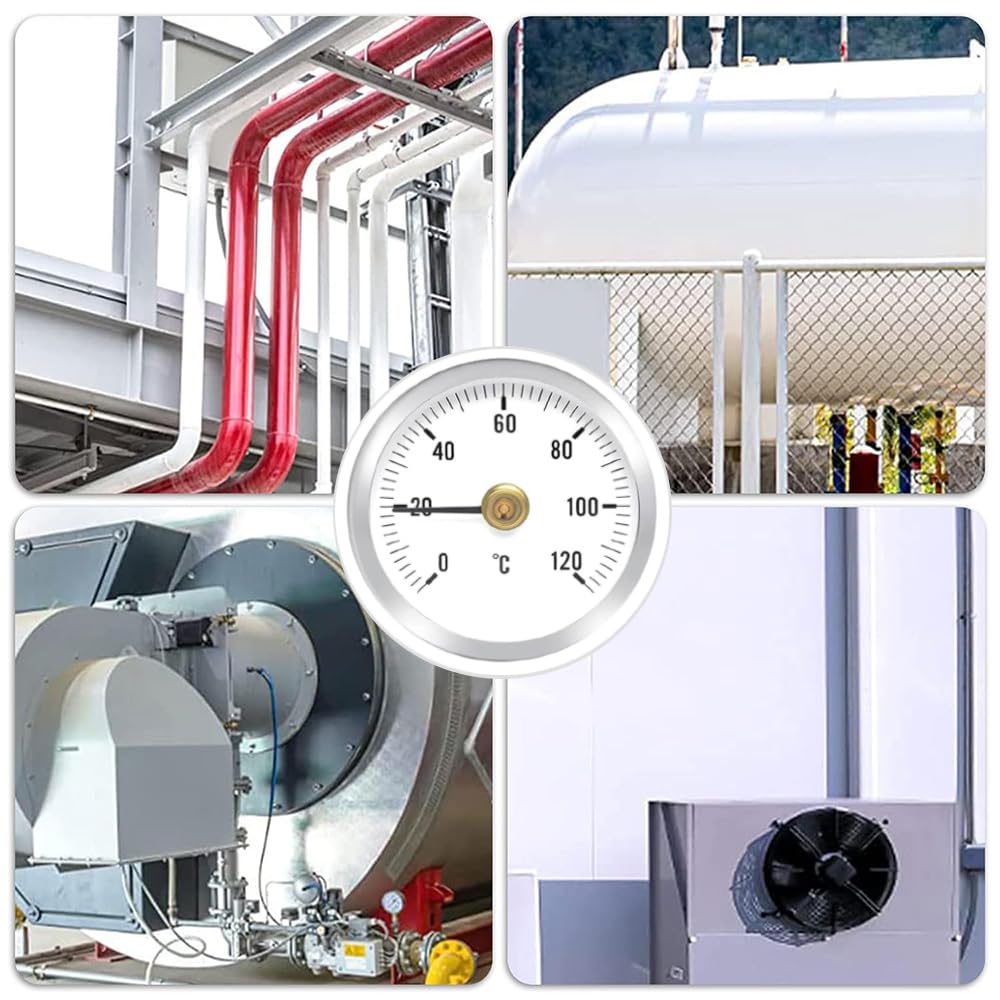 2 Pièces Thermomètre Industriel pour Tuyauterie,Température Bimétallique Étanche à la Poussière de 63 mm,Thermomètre 0-120° avec Ressort, Thermomètre à Ressort Surface de Tuyau