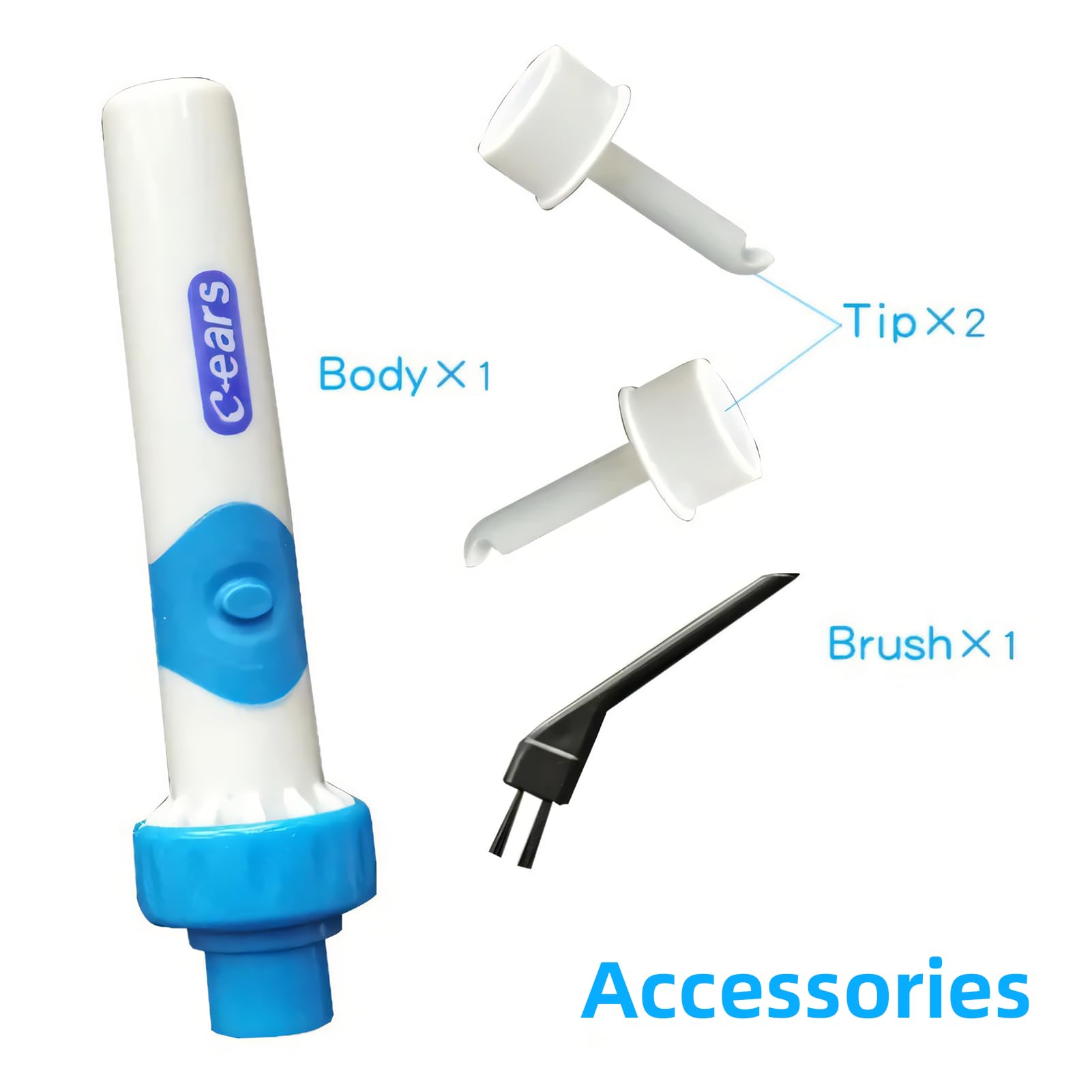 Aspiratore Cerume Orecchie Elettrico Pulisci Orecchie con Aspirazione, 2 Testine Silicone + Spazzolina, pulizia orecchie adulti bambini, aspiratore di cerume, funziona con Batterie AAA