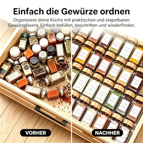DIFULI 24 Gewürzgläser Eckig Set mit Deckel, 120ml Gewürzdosen mit 340 Etiketten, Gewürzstreuer Spice Jars Gewürzbehälter mit Trichter mit… – Ansicht 4