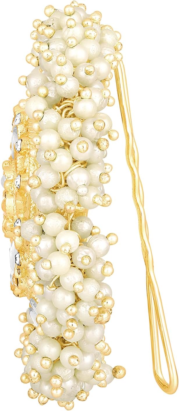 Aheli Juda Bun Gold Plated Kundan Beads Studded Round Hair Fashion Accessory Gift for Women image 4
