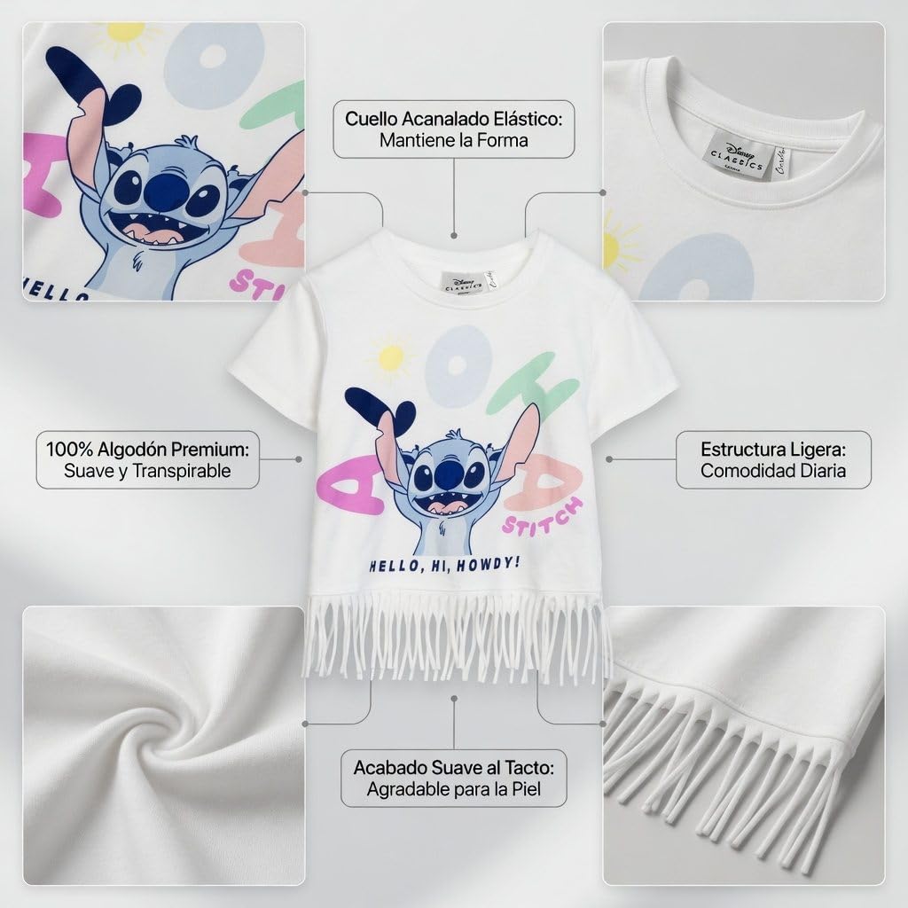 Camiseta Disney de Manga Corta para Niños y Niñas - Camiseta Infantil Disney Transpirable, Suave y Cómoda, 100% Algodón, Ropa para Verano, Uso Diario y Excursiones