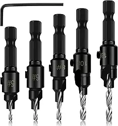 Conjunto de 5 peças de brocas escareadoras de aço de alta velocidade de 82°, broca de perfuração resistente ao desgaste, haste sextavada de 1/10.2 cm, kit de brocas de vários tamanhos, ferramenta de