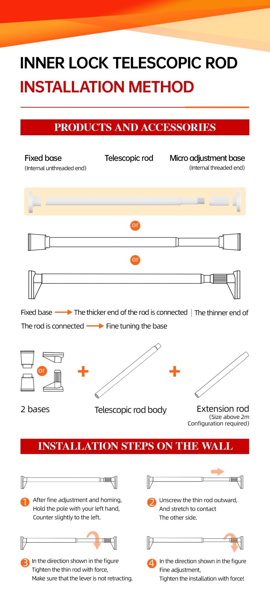 Tringle à Rideaux Extensible en Acier Inoxydable Barre de Douche sans Percage Autobloquante Fixation par Pression Poteau de Rideau pour Salle de Bain Toilette Penderie Cuisine(Noir,160-250CM)