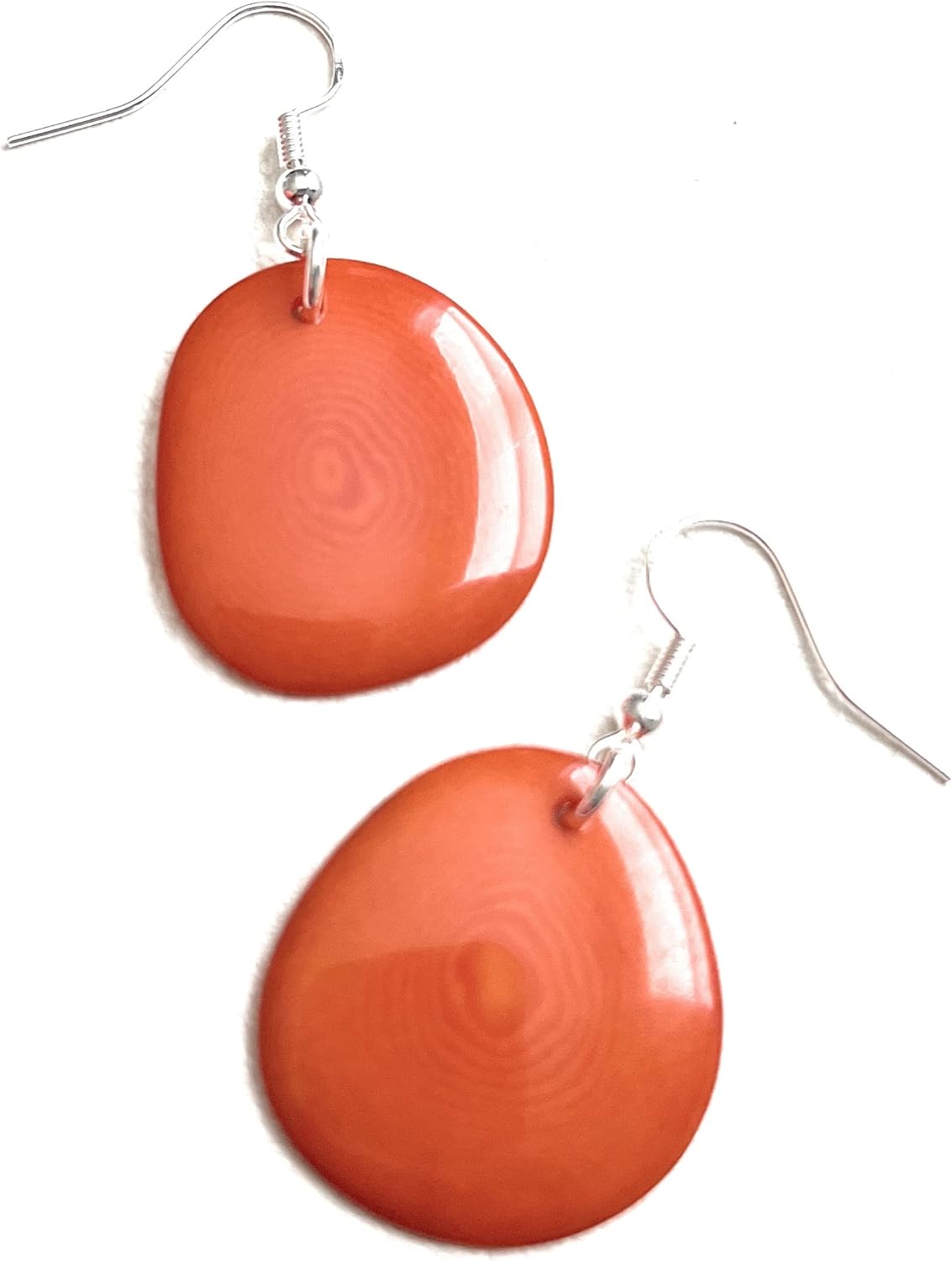 Tagua nut earrings in dark orangeTAG272, light weight, organic tagua slice earrings