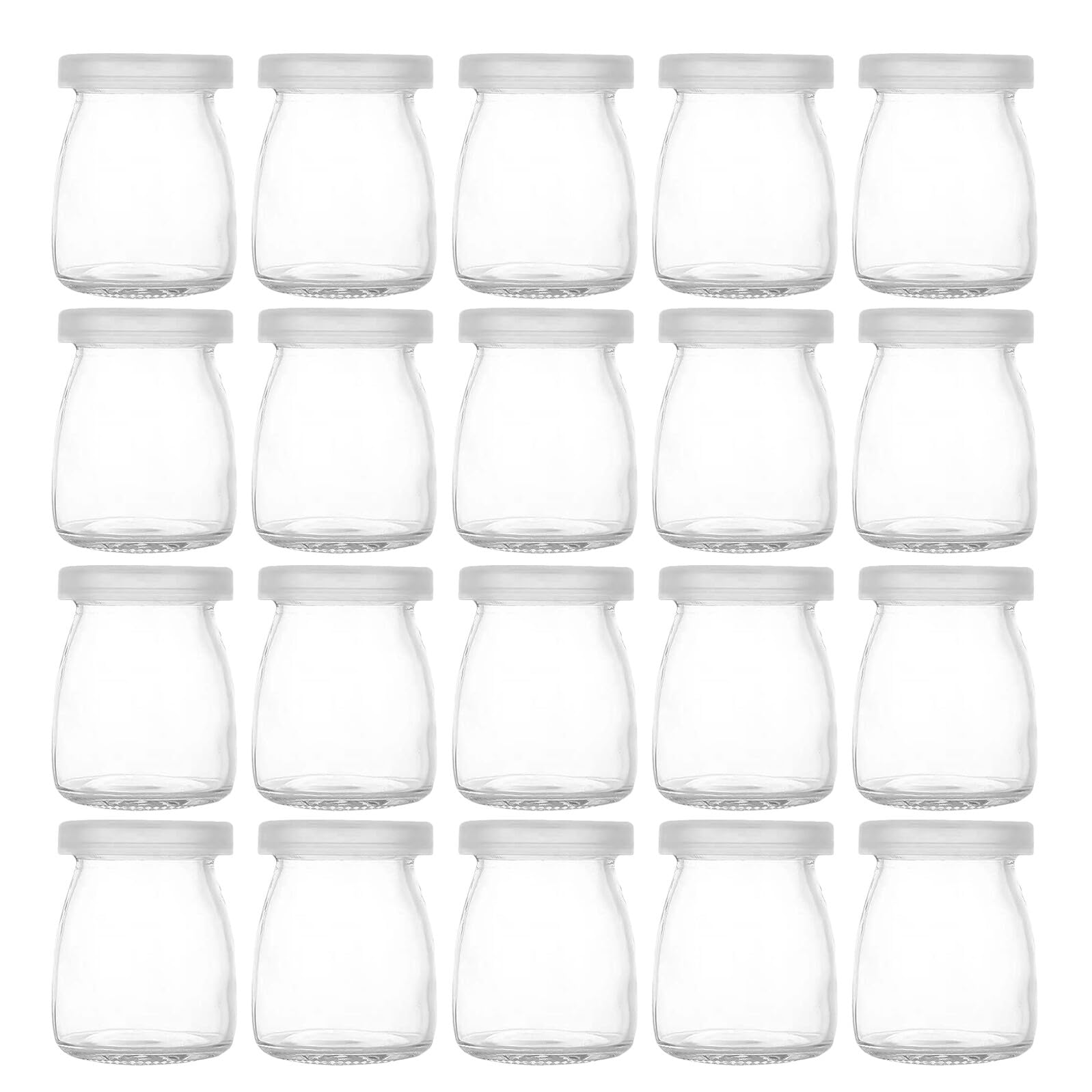 20 Stück Teiliges Glas Joghurtbehälter mit Deckel Mini Puddingflaschen Luftdicht Verschließbar Hitzebeständig Wiederverwendbar Spülmaschinenfest für Desserts Marmelade Babybrei