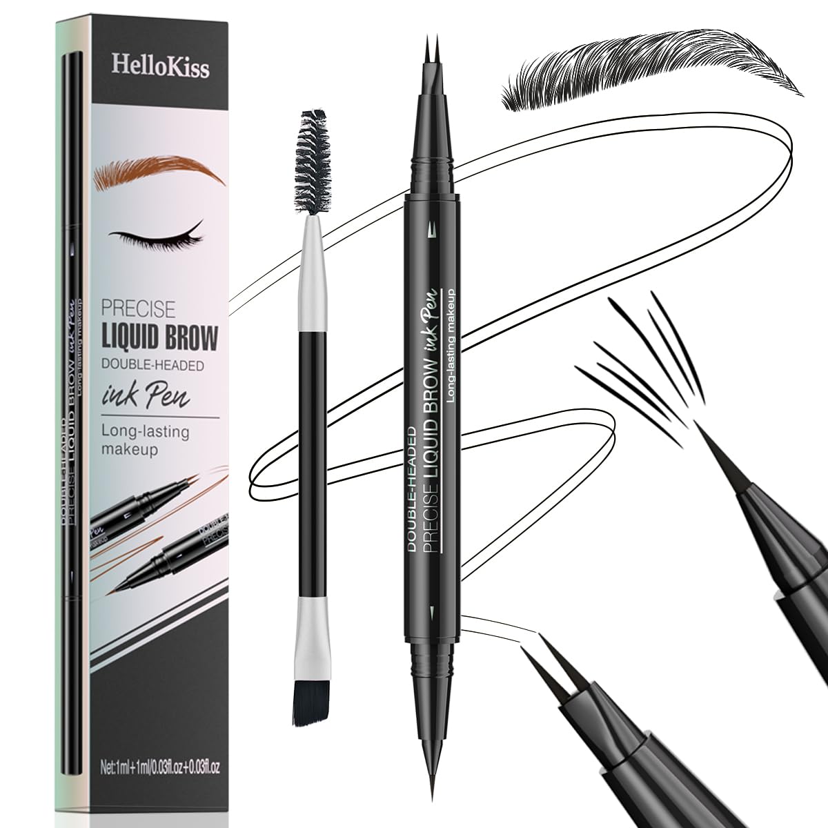 Microblading Eyebrow Pencil,2-in-1 Dual-Ended Eyebrow Pen with 2 Tip brow pen and Precise Brush-Tip,Brow Pen for Natural Women Waterproof and