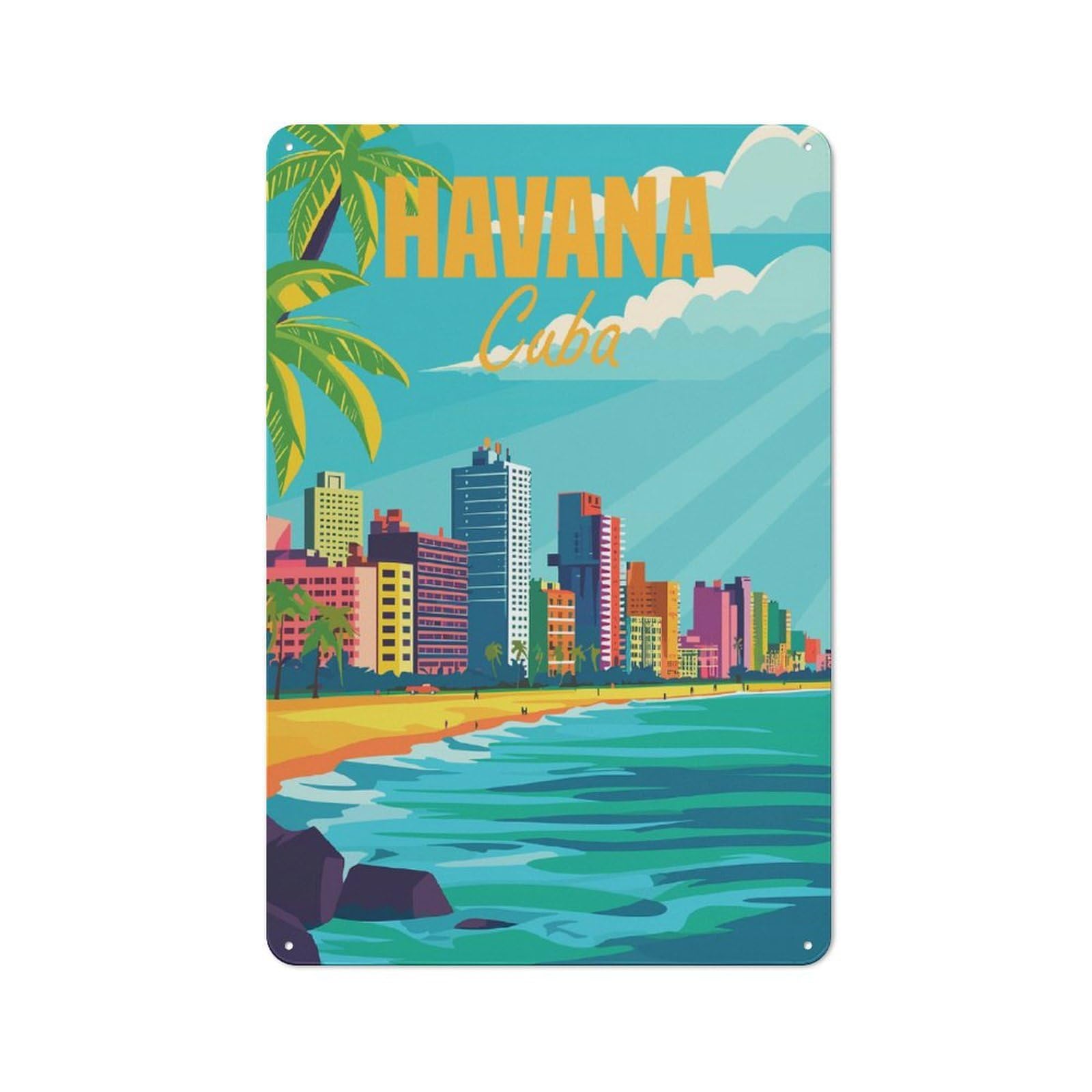 Junmoney Havana Cuba Minimal Urban Decorative Metal Plaque 30X20cm Featuring Loft Wall Plaque For Loft, Studio, Office Or Creative Room