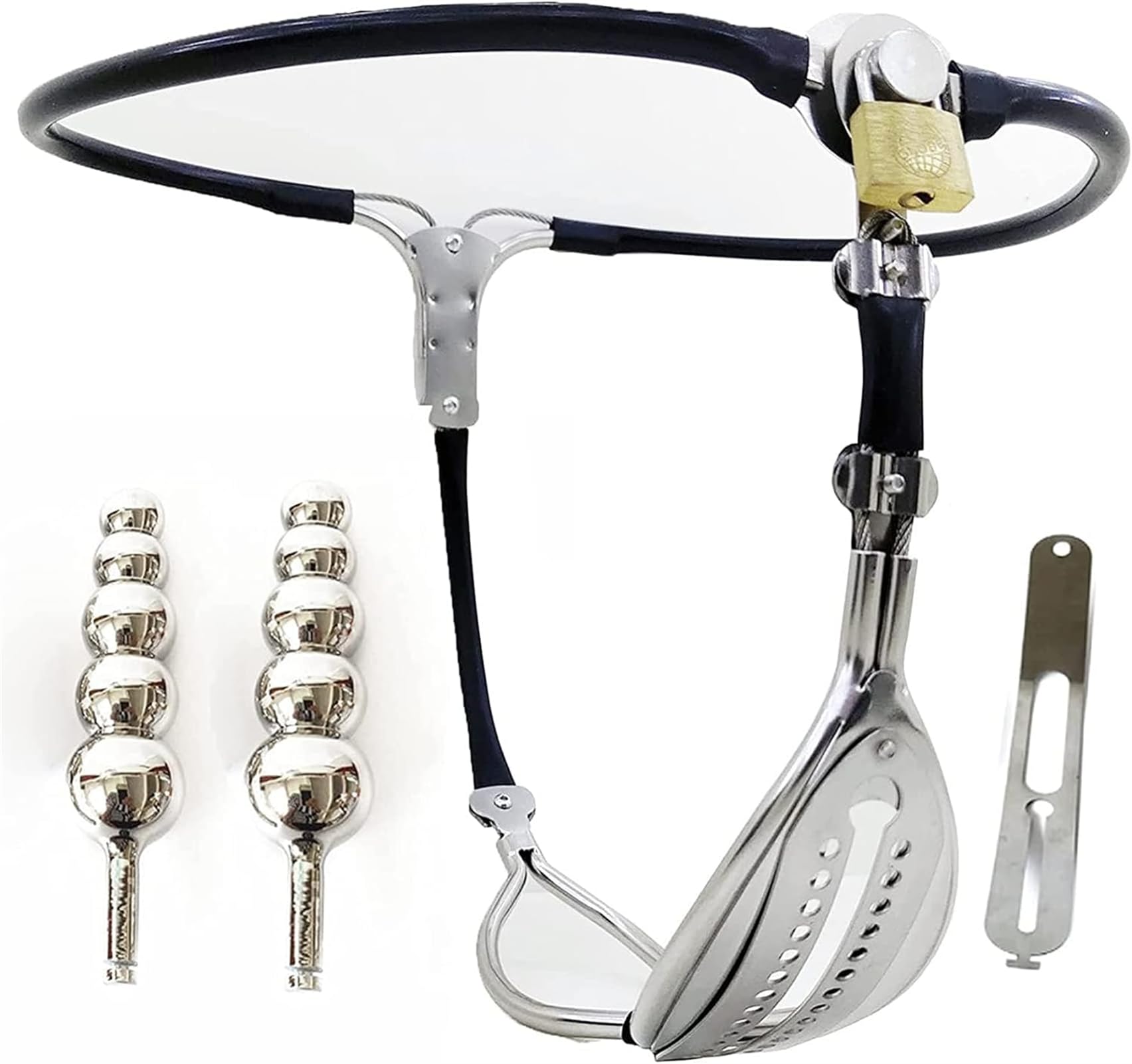 Ceinture de chasteté BDSM for femme, sous-vêtements en métal, plug anal et vaginal, dispositif de chasteté en acier inoxydable, jouets sexuels for femmes(Waist 96~102cm)