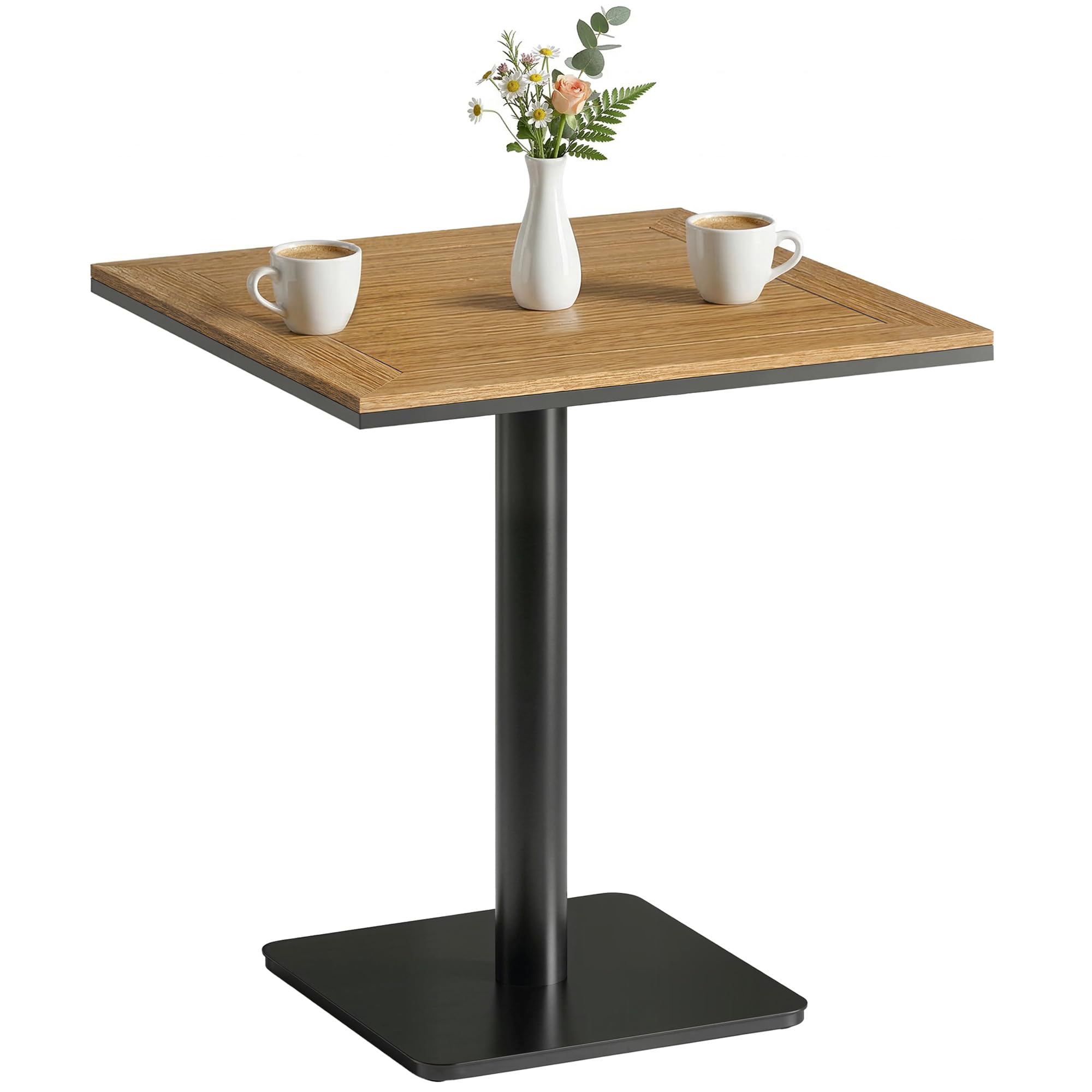 Outsunny Beistelltisch 70 x 70 cm wetterfest Gartentisch mit Holzoptik Breite Basis, Quadratischer Säuletisch Balkontisch 30kg Belastbar, Bistrotisch für Garten Terrasse Balkon Naturholz