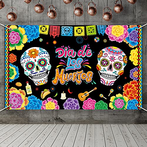 Day of The Dead Decorations Dia De Los Muertos Decor Day of The Dead Decor Mexican Fiesta Backdrop for Birthday Skull Background Banner Halloween Party Supplies