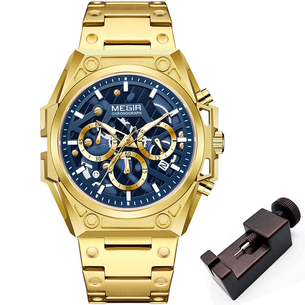 Men's Watch Sports with Stainless Steel Band Luxury Men Quartz Watches Waterproof Chronograph Wristwatches