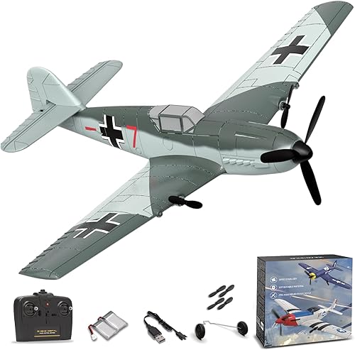 Avión RC, 3 canales BF - 109 avión de control remoto, 2.4 GHz y estabilizador giroscópico de 6 ejes, 2 baterías incluidas, ideal para adultos,