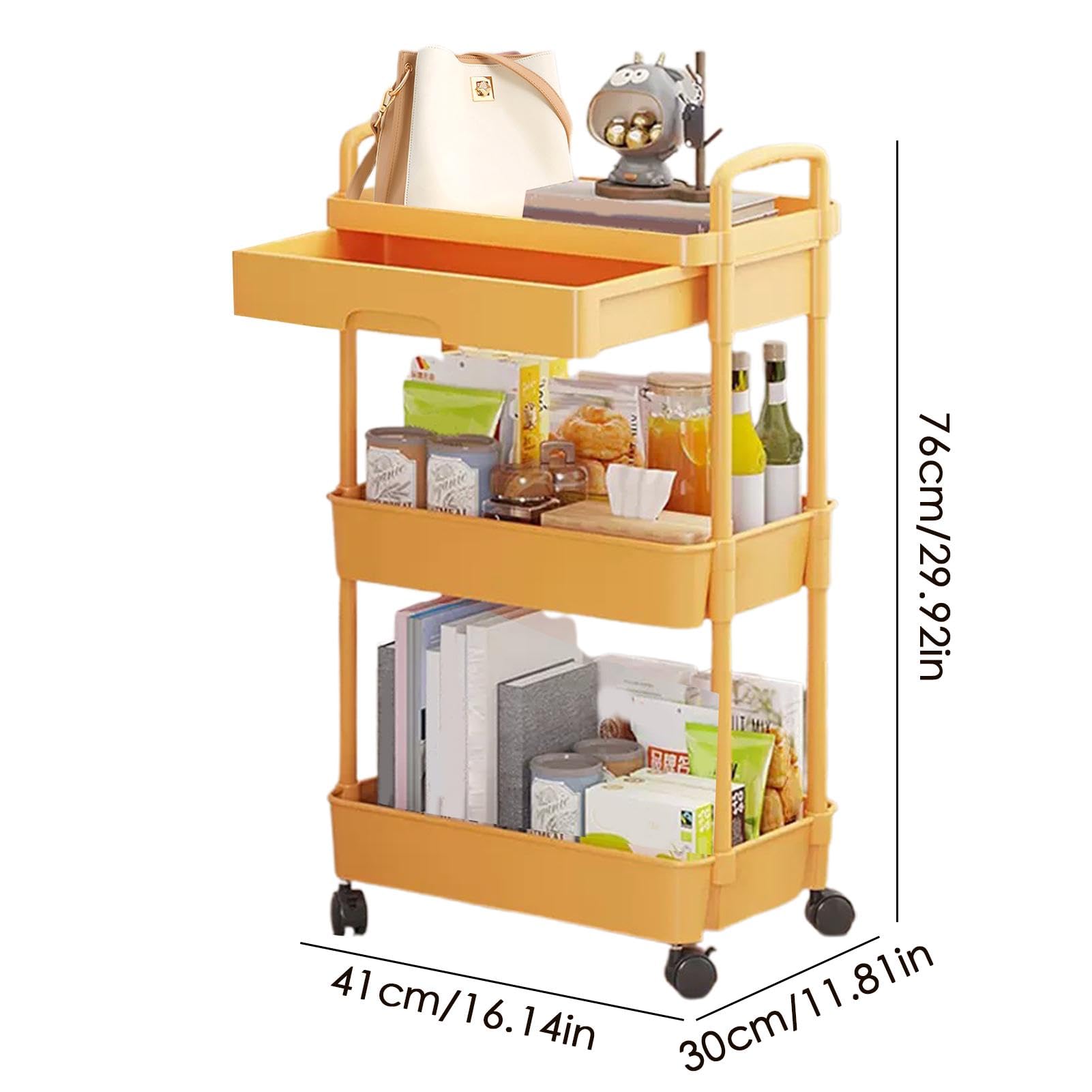 3-poziomowy wózek narzędziowy | Drawer Storage Trolley Rolling Cart Cart for Kitchen and Living Room | Wszechstronny organizer na przekąski z półkami na kółkach dla łatwego dostępu i
