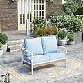 HERA'S HOUSE Patio Furniture Sofa, All-Weather 2-Seat Lover Sofa, Outdoor Couch with Deep Seating and Olefin Cushions for Lawn Garden Backyard Balcony, Blue