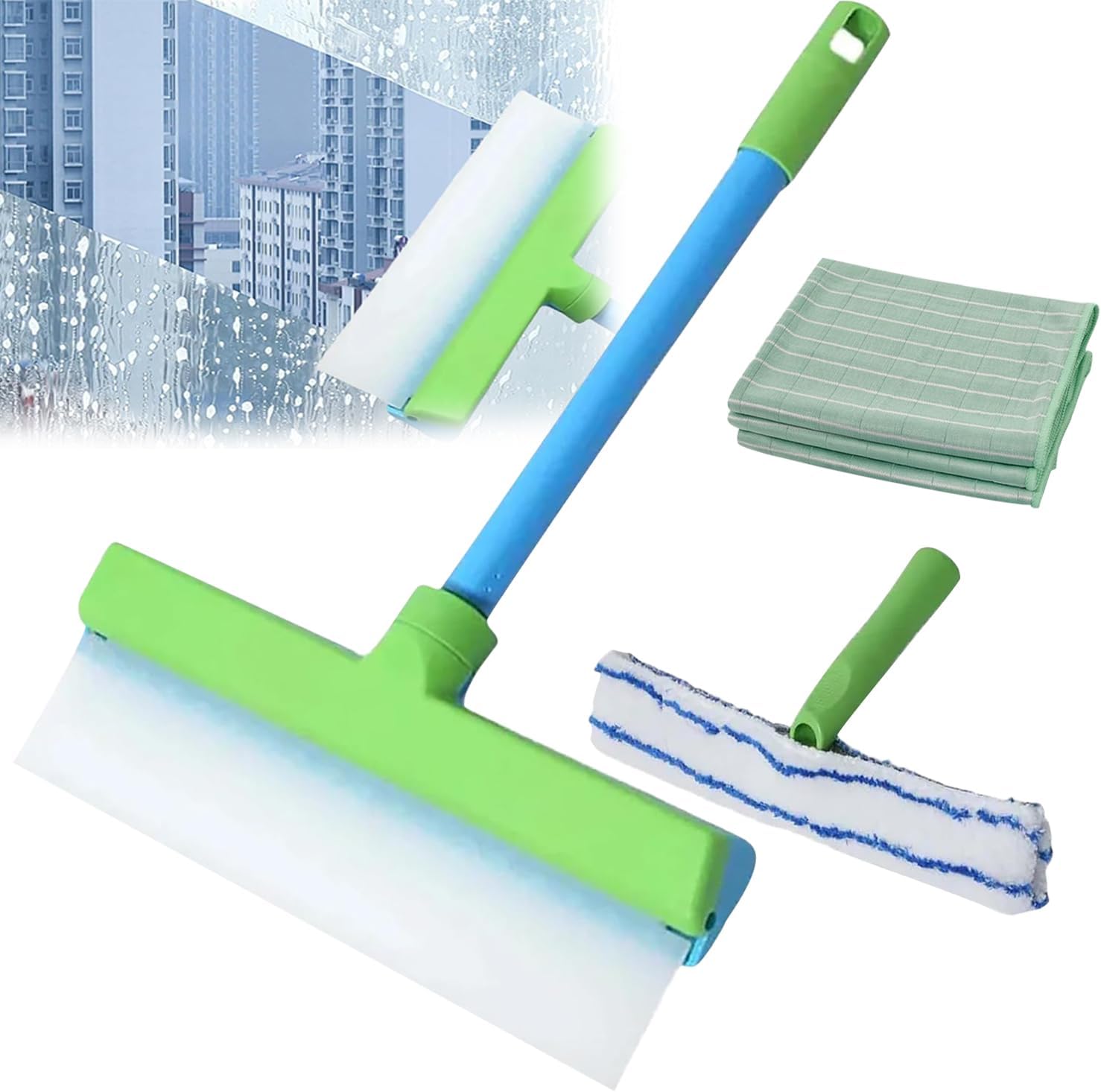 Recyclable Silicone Window Squeegee Kit with Washer & Microfiber Cloth – Eco-Friendly Window Cleaning Solution (Green+3 Rags) Recyclable Silicone Window Squeegee Kit with Washer & Microfiber Cloth – Eco-Friendly Window Cleaning Solution (Green+3 Rags)