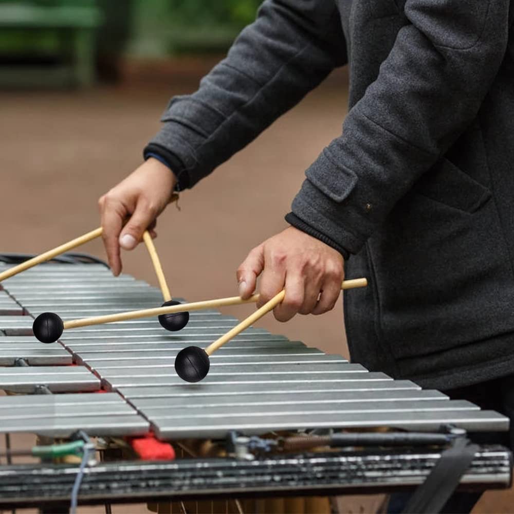 Lot de 2 paires de maillets Marimba pour xylophone, bâtons de glockenspiel, maillet de clavier, en caoutchouc noir, avec poignée en bois pour jouer des instruments de percussion