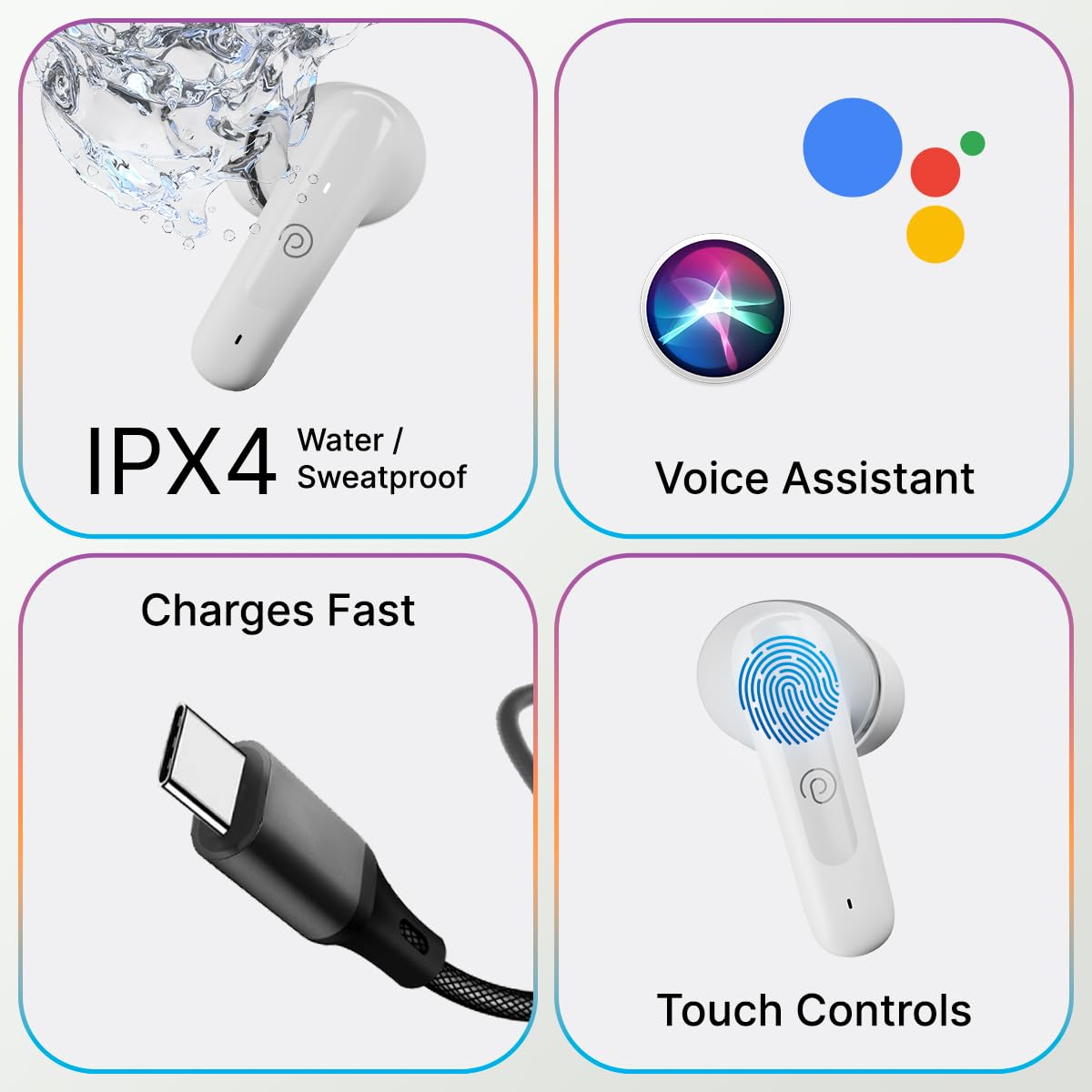 pTron Bassbuds Astra in-Ear TWS Earbuds w/Stereo Sound, 50Hrs Playtime, Stereo Calls, Custom EQ, Mobile App, BTv5.3 Headphones, Touch Control, Voice Assistant, Type C Charging & IPX4 (White) — Amazon image 7