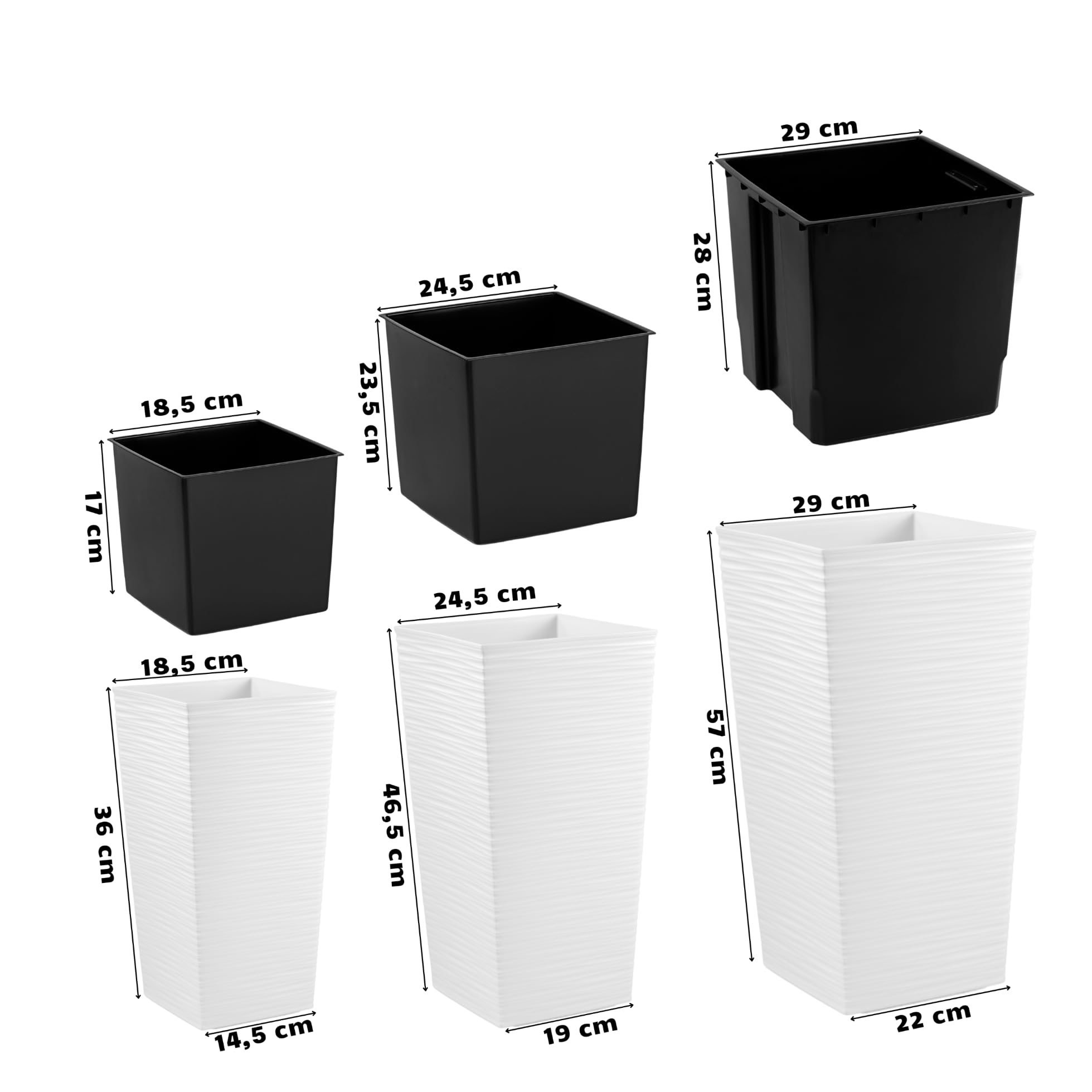 Set Vasi da Fiori con Inserto Bianco - Effetto Rattan & Plastica Riciclata - 37/47/57 cm - Grande, Robusto & Decorativo