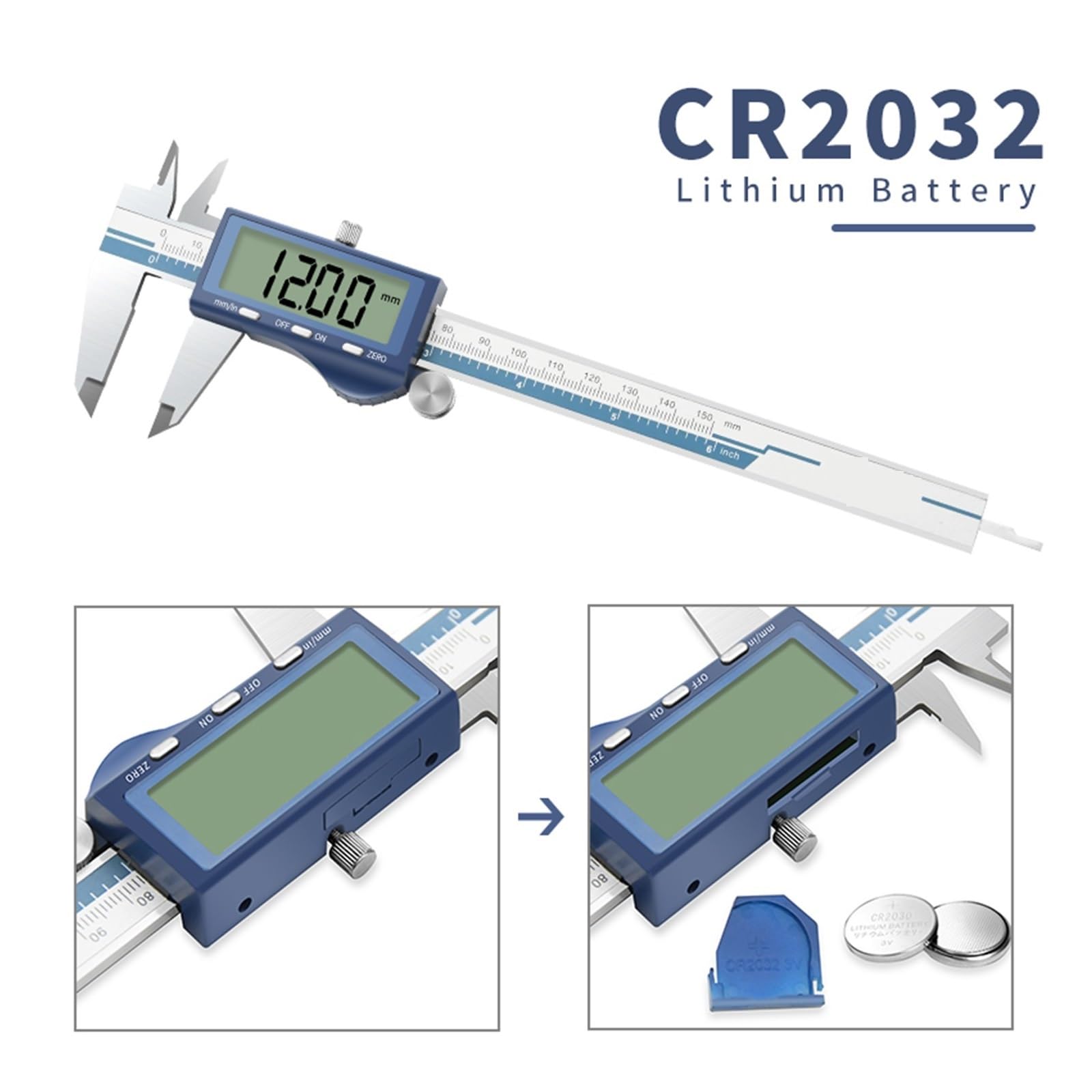 Calibrador digital IP 54 resistente al agua 150 mm Calibre de 6 pulgadas Herramienta de medición de calibrador a vernier de metal