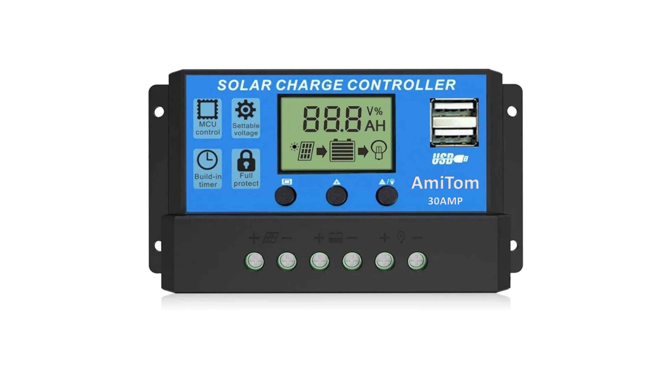 UTTAM Solar Charge Controller 30A, Solar Charge Controller 12V/24V Intelligent Battery Regulator for Lead Acid & Lithium Battery with LCD Display and 3A USB Port (30A)-image-17