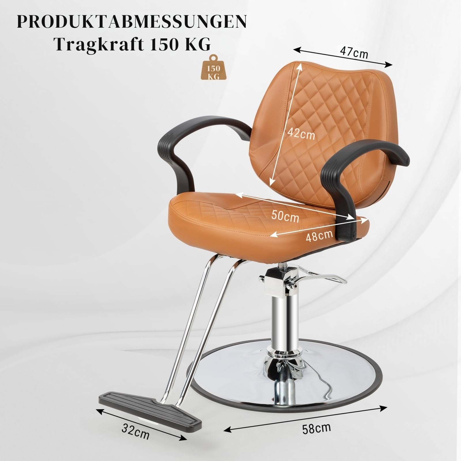 LEADZM Professioneller Friseurstuhl 360° Drehung hydraulische Pumpe Höhenverstellbar 250 kg Barberstuhl Braun