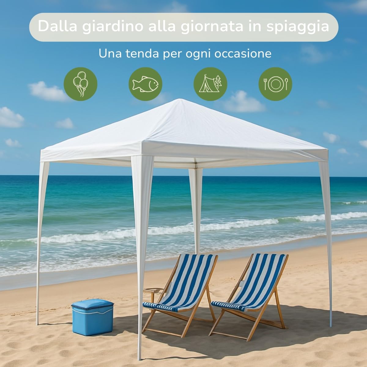 Kinzo Gazebo 3x3 Metri, Gazebo Esterno Resistente, Tendone per Feste Impermeabile, Capannone per Giardino Completo di Picchetti e Corde, Altezza 2.5 M, Bianco