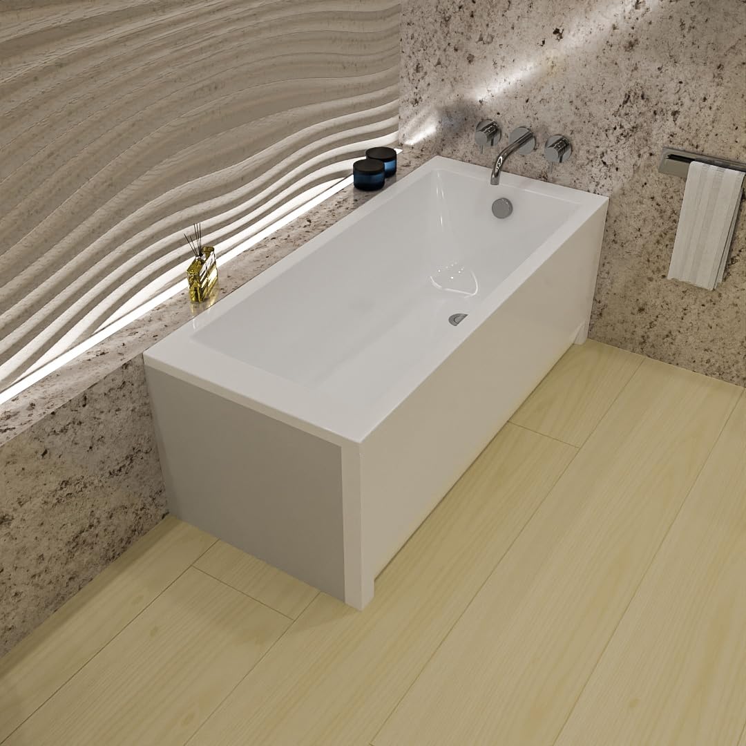ECOLAM Baignoire rectangle acrylique TAMI 170x70 cm + tablier en acrylique | pieds + siphon + silicone | Set complet