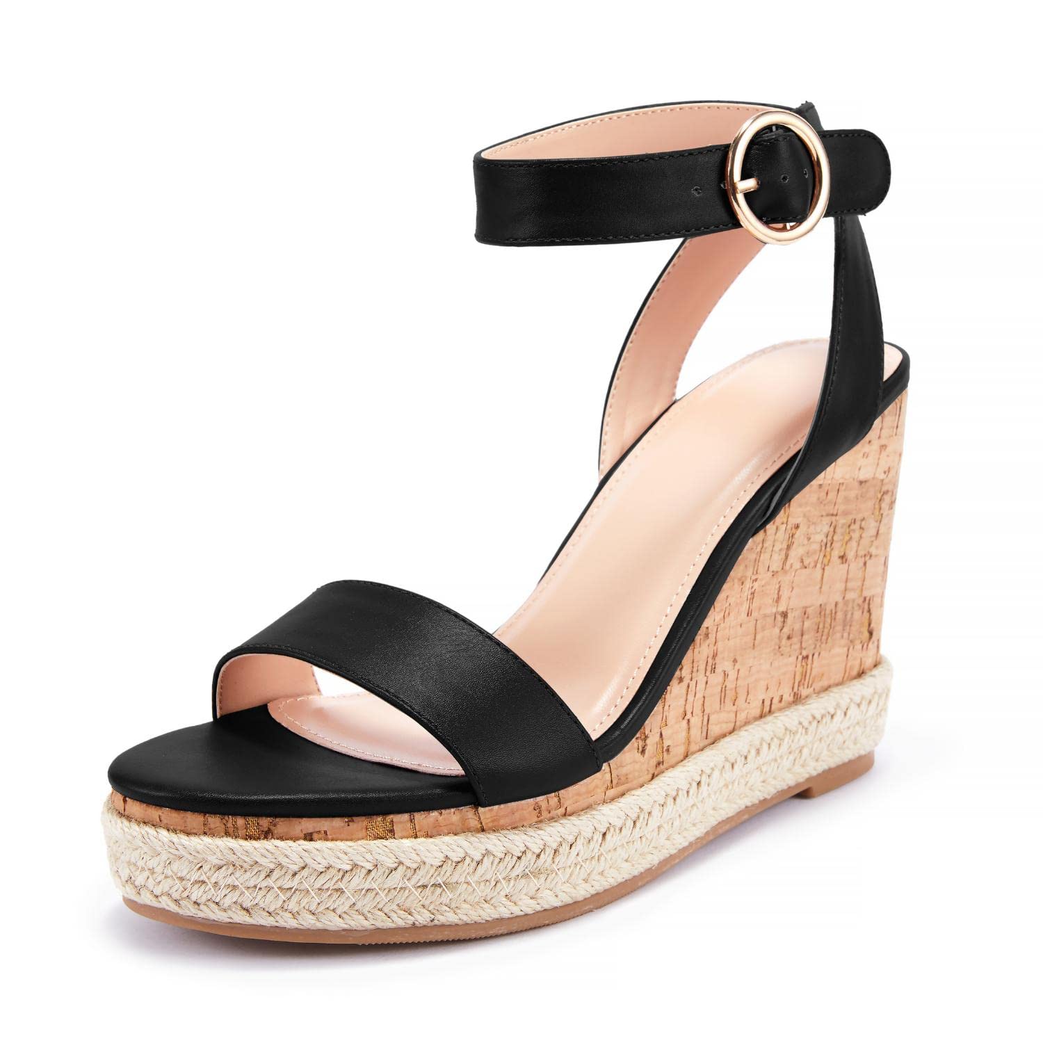 LiyuandianWomens Espadrille Cork Platform Wedge Sandals Ankle Strappy Open Toe Slingback High Heel Summer Sandals