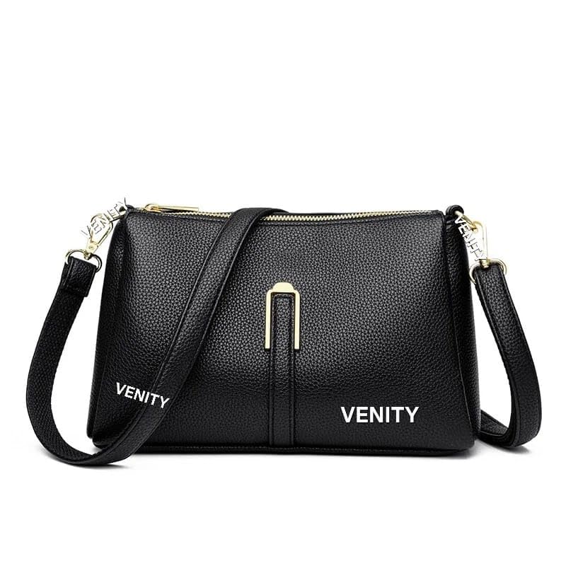VENITY Women's Faux Leather Crossbody Handbag, Black with Gold-Tone Hardware, Adjustable Strap, Multiple Compartments, Casual Fashion Purse-image-3