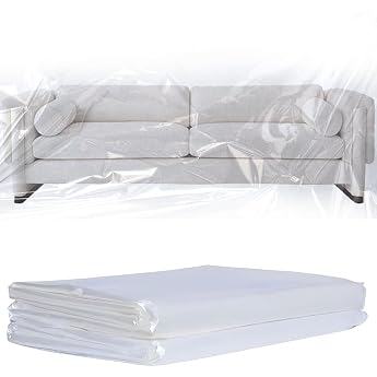 Pack of 2 Waterproof Transparent Furniture Cover 2 x 3 m Sofa Cover Dustproof Couch Cover for Moving Storage Renovation Robust Plastic Protective Cover for Sofas Armchairs Chairs Ottomans