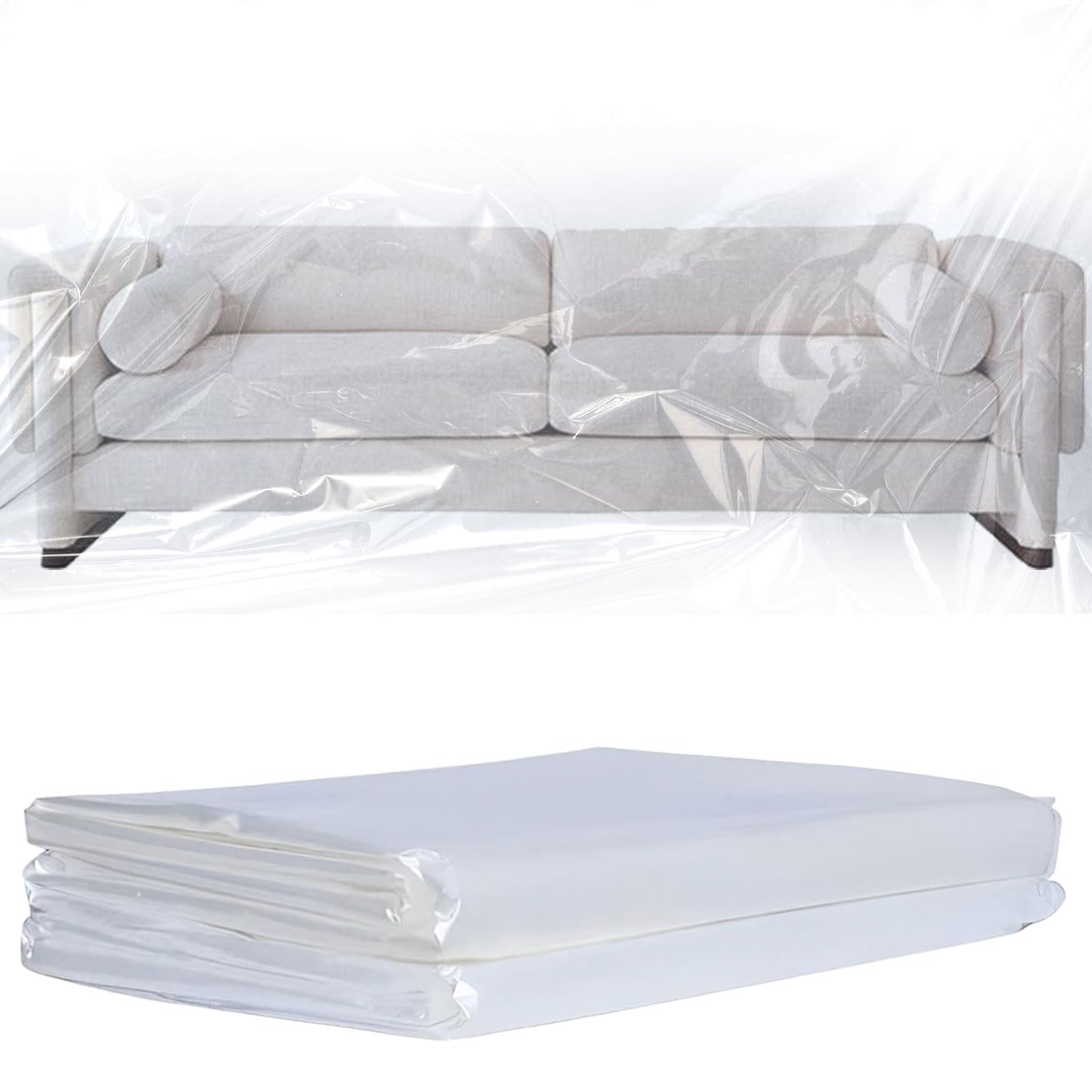 SuQurtom 2 Pack Plastic Sofa Cover 2mx3m, Heavy Duty Transparent PVC Furniture Protector, Waterproof Dustproof Moving Covers for Beds, Cabinets & Renovation Storage