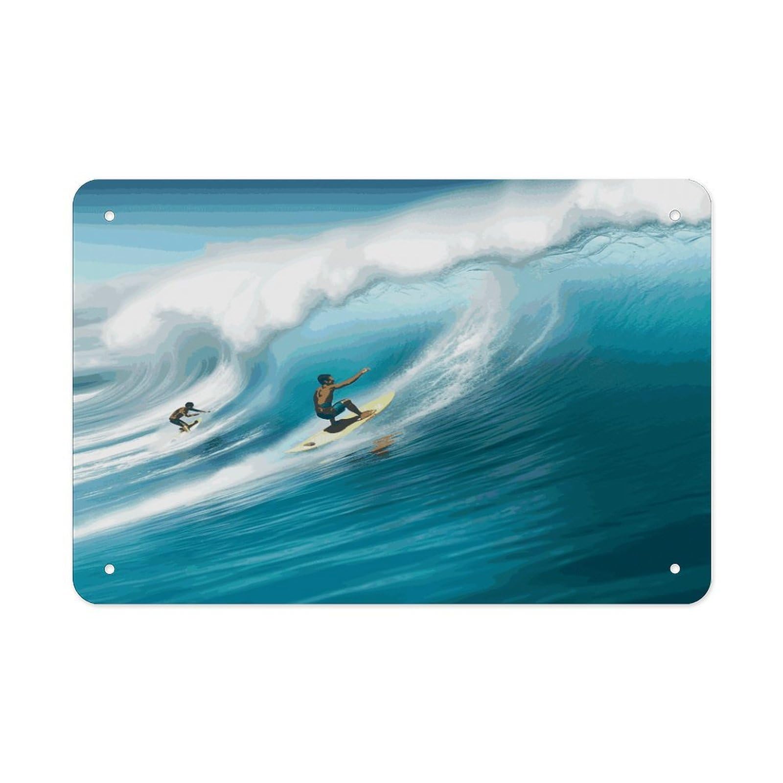LDGSUPH Surfing Metal Tin Sign Wall Art Prints Folded Edge Iron Sheet Painting with Holes for Wall Prints Decorative Picture Metal Signboard Decor Painting Wall Decor