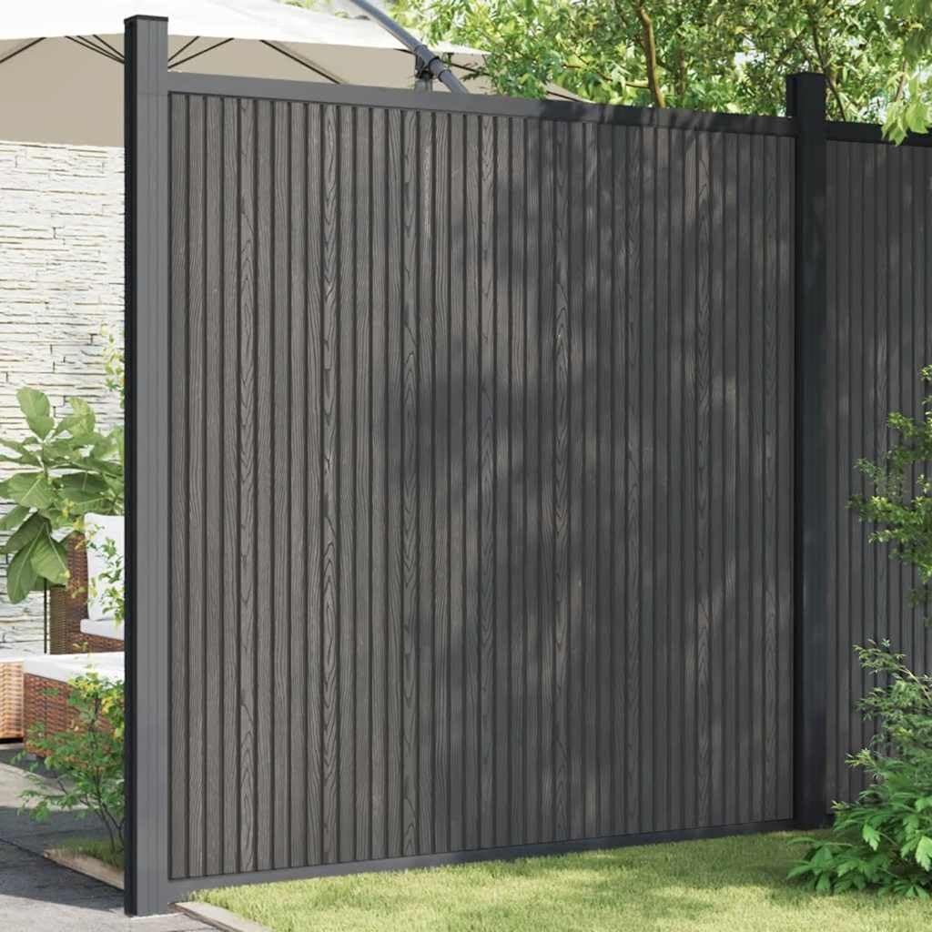Zaunelement Grau WPC 173x186 cm Gartenzaun Sichtschutzpaneel mit Aluminium Pfosten, wetterbeständig, stabil, für Terrasse Balkon Vorgarten zur Grundstücksbegrenzung und Privatsphäre