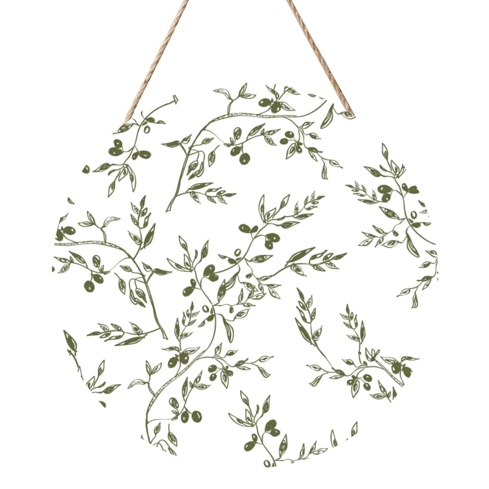 InOmak Olive Branch Hand Drawn Food And Drink, Round Wood Panel Painting 12 in, Wall Hanging Painting For Home