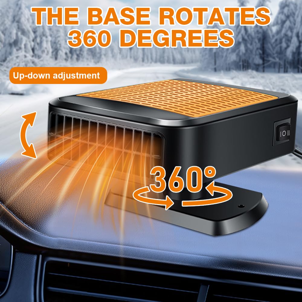 Auto Heizung 12V, 2 in 1 Heizlüfter Auto mit 360 Grad Drehung, 200W Autoheizung 12v Zigarettenanzünder, Tragbare Car Heater, Heizung für 12V Auto, LKWs, SUV, Van (Schwarz)