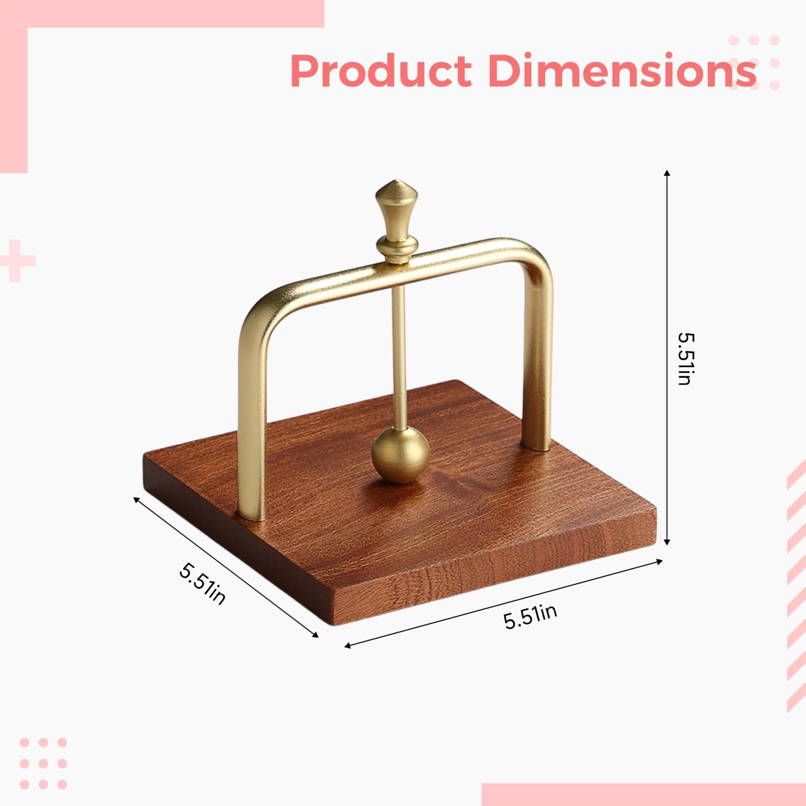 Serviettenhalter für den Tisch in Gold, mit beschwertem Arm, Holzsockel und Ständer aus Aluminiumlegierung, Metall-Druckstange, quadratisches Design für Küche, Büro, Restaurant