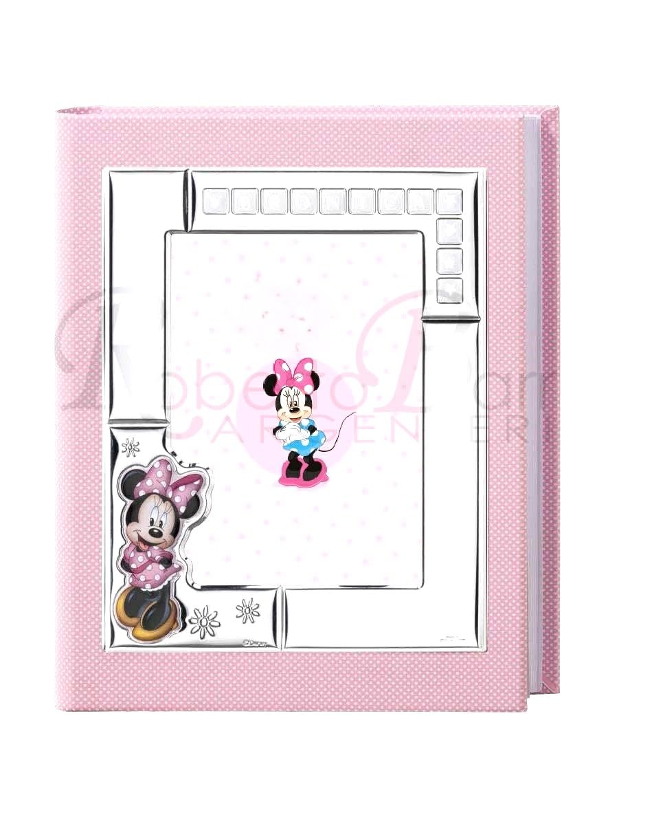Valenti & Co Album Fotografico Minnie in Pelle Rosa, 25x30 cm, con Cornice in Argento PVD, Dettagli 3D