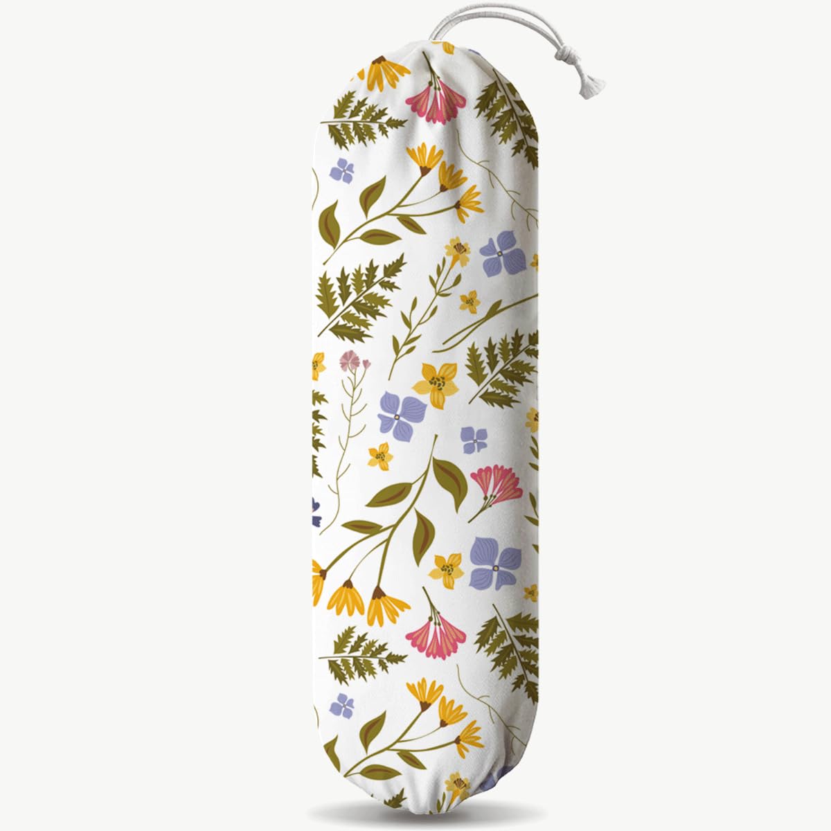 Weeds Plastic Bag Holder, Reusable Washable Shopping Bags Storage Carrier, Floral Fabric Garbage Trash Bag Dispenser for Home Kitchen Pantry Cabinet,
