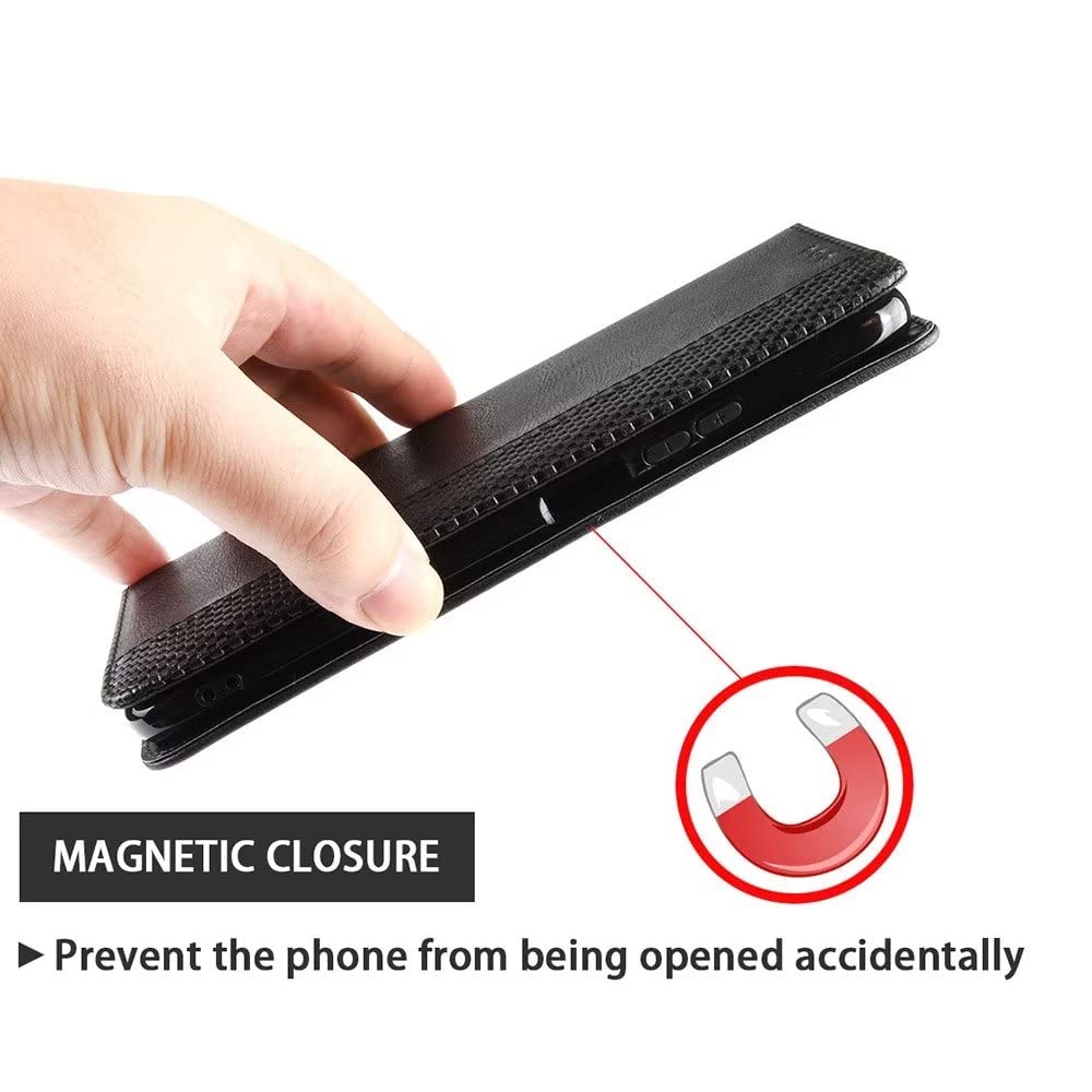 EASSGU Etui na telefon Motorola Moto E13 (6,5 cala), otwierane, ze skóry PU, magnetyczne etui na telefon, [3 przegródki na karty] [1 portfel] etui na telefon z podstawką - czarne