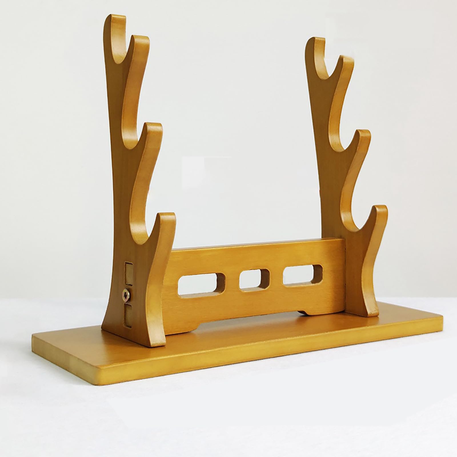 Hjhuua Walnut Color (2~5Tier) Solid Wood Desktop Sword Stand,Flute Stand Weapon Stand,Decorative Sword Rest Display Rack,For Flute,Xiao,Katana,Wakizashi,Tanto,Support All Swords(,Light Brown)