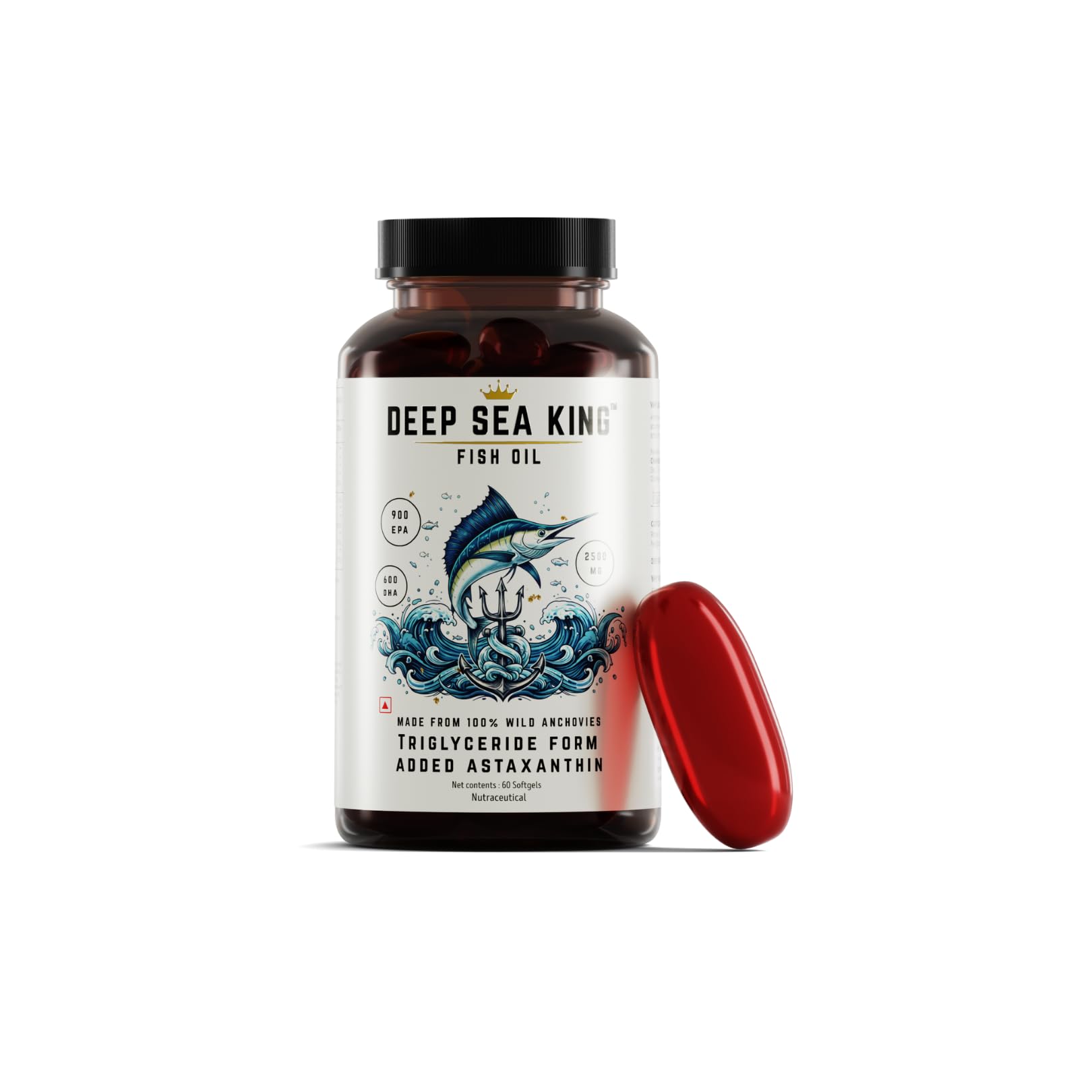 Chamberofgods Deep Sea King Fish Oil Omega 3 Capsule |100% Anchovies only (2500 Mg) | Triple Strength Supplement for Men and Women (60 Softgels) For Brain, Heart, Eyes & Joints Health