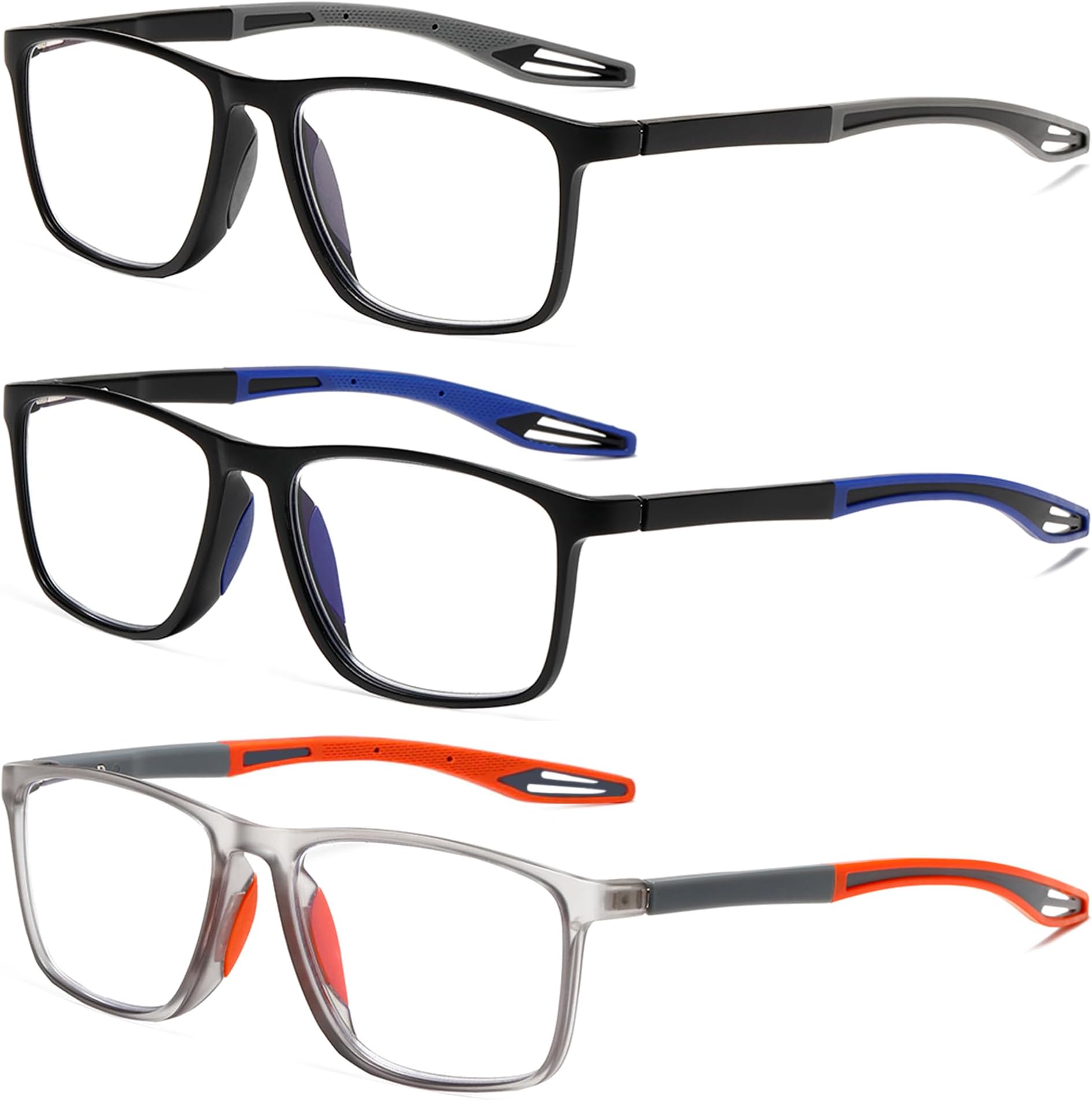 Fsread 3 Pack TR90 Sports Reading Glasses for Men Blue Light Blocking With Spring Hinges Rectangle Lightweight Flexible and Trendy Design Anti UV/Eyestrain/Glare Computer Readers