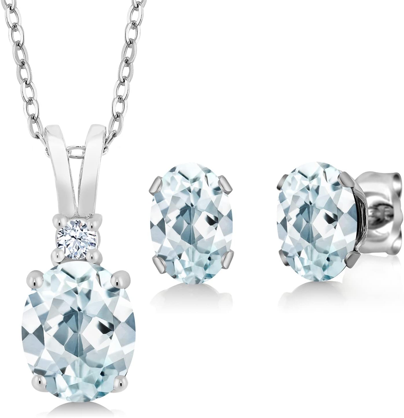 Gem Stone King 2.75 Cttw Sky Blue Aquamarine Pendant and Earrings Jewelry Set For Women | 925 Sterling Silver | Gemstone Birthstone | With 18 Inch Chain